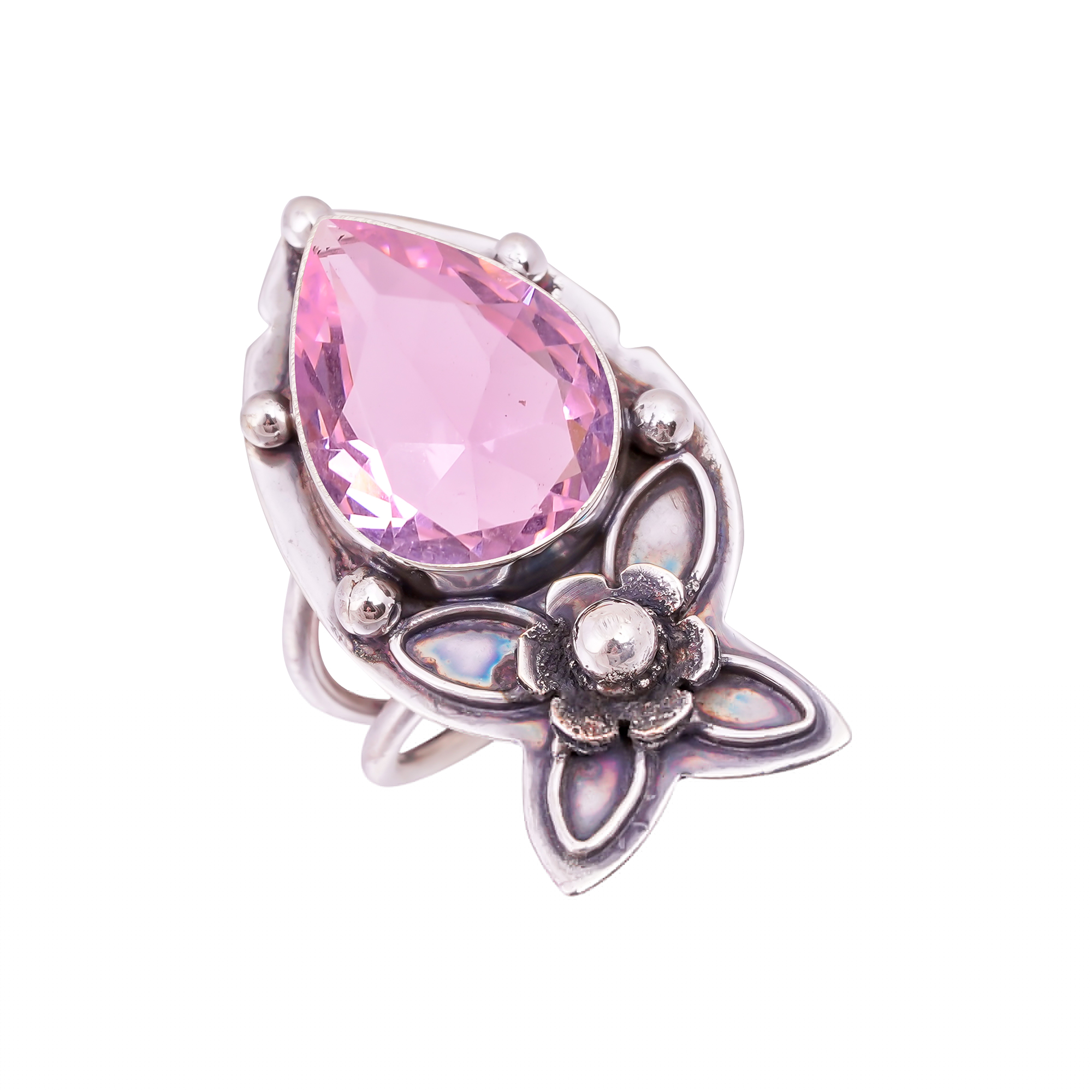 Pink Kunzite - Simulated Gemstone 925 Sterling Silver Ring