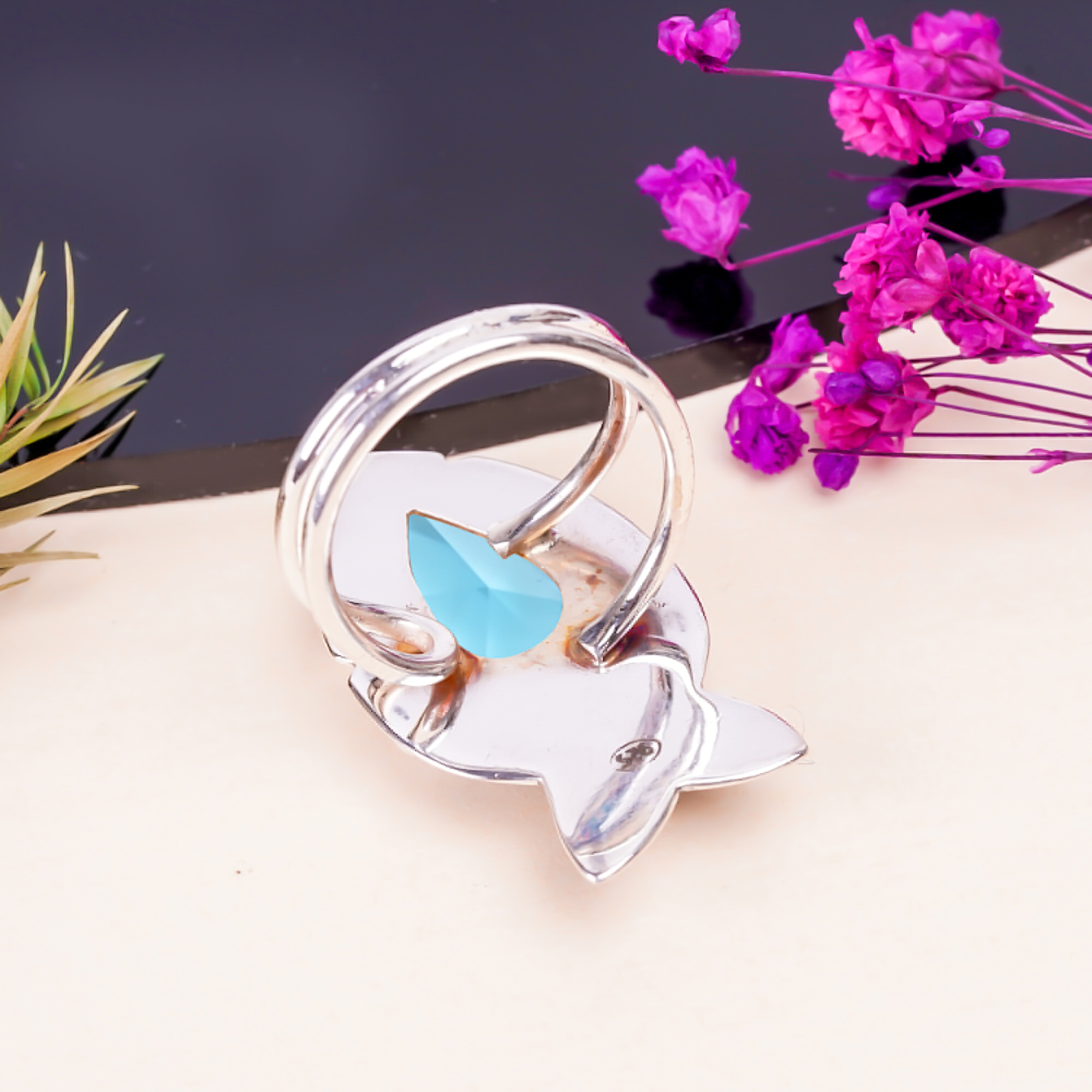 Blue Topaz - Simulated Gemstone 925 Sterling Silver Ring