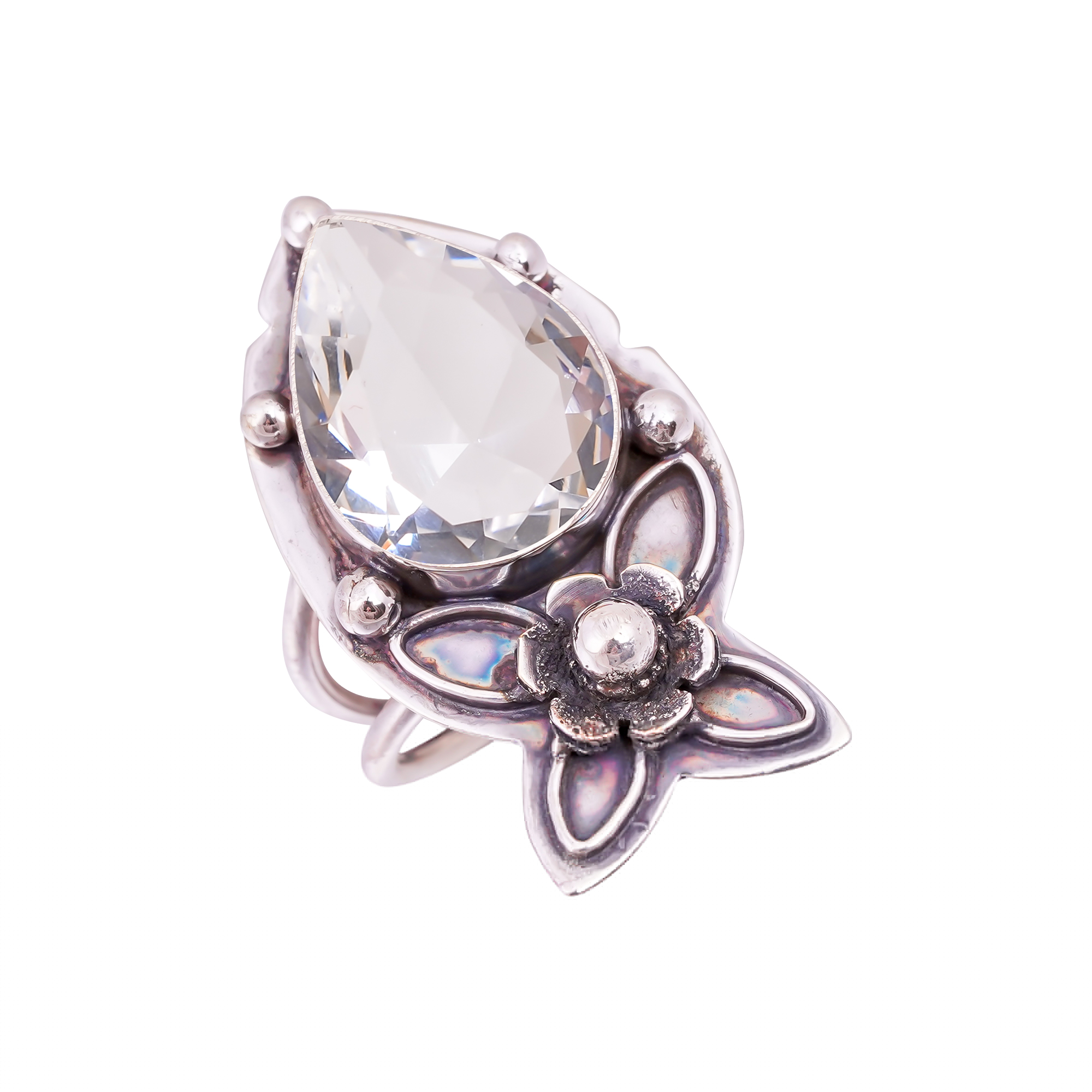 White Topaz - Simulated Gemstone 925 Sterling Silver Ring