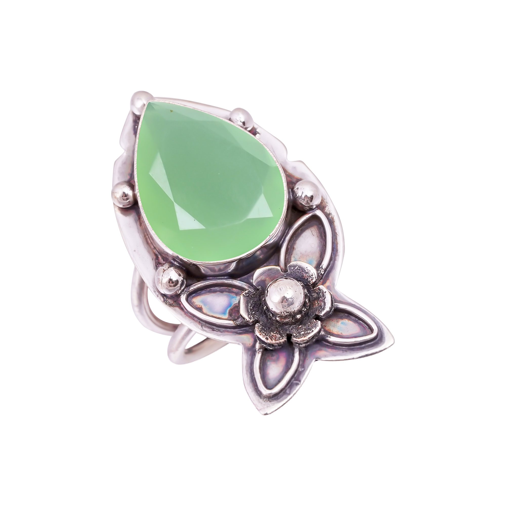 Green Chalcedony - Simulated Gemstone 925 Sterling Silver Ring