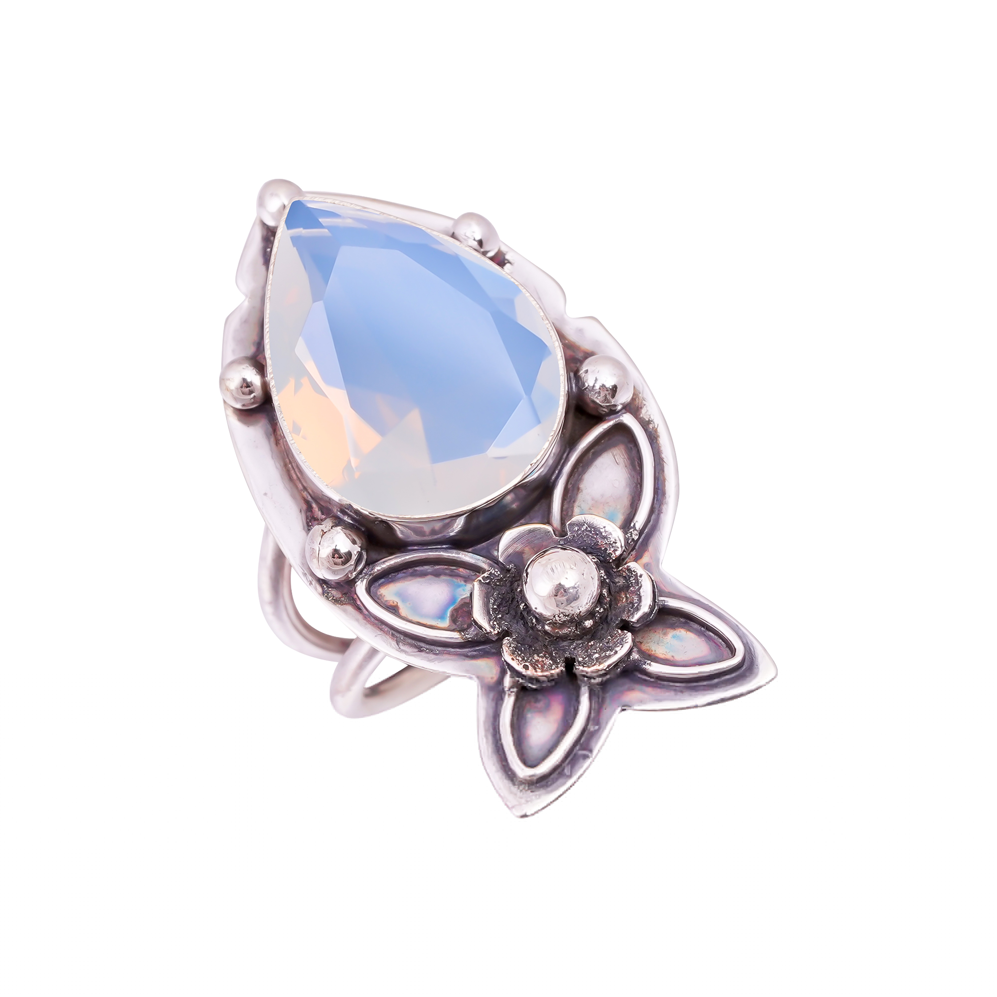 Milky Opal - Simulated Gemstone 925 Sterling Silver Ring