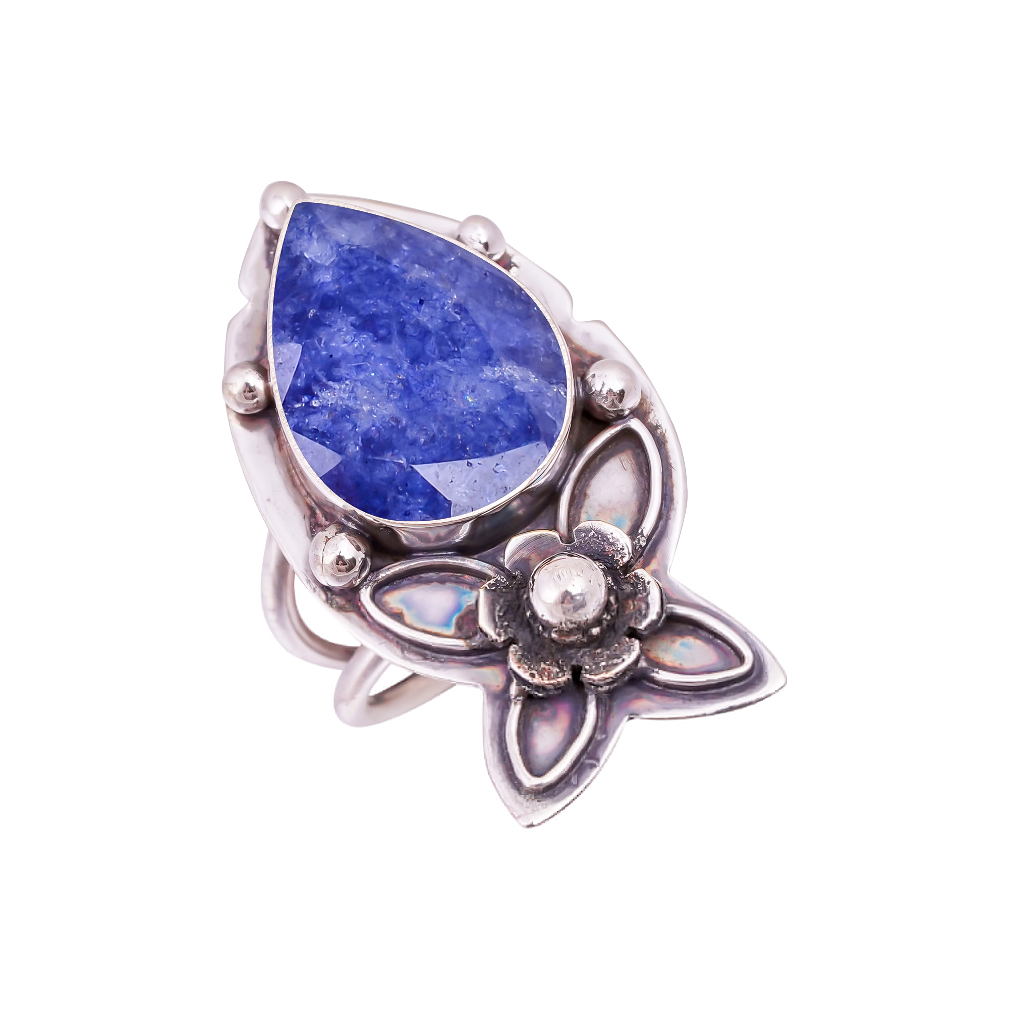 Blue Sapphire - Dyed Quartz Gemstone 925 Sterling Silver Ring