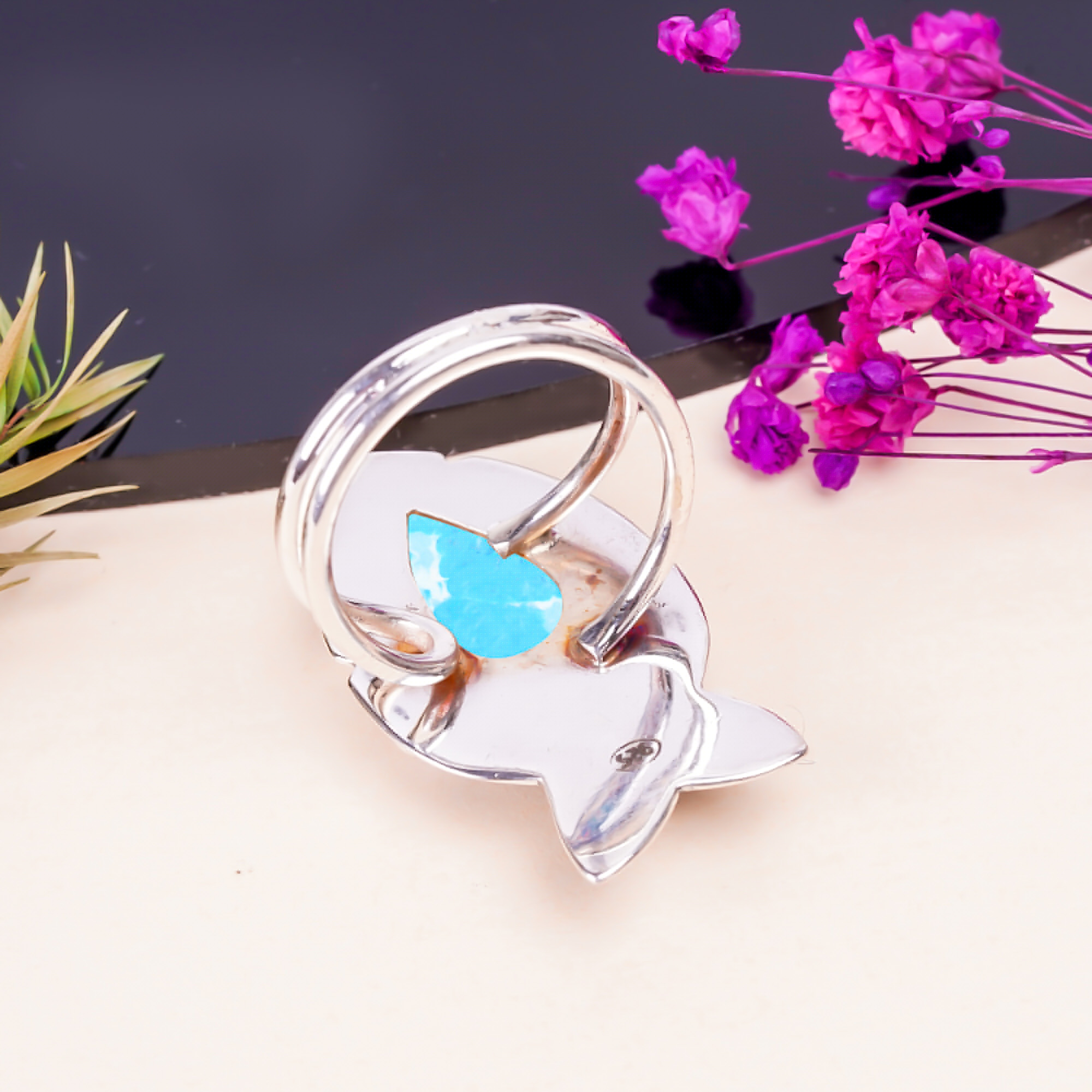 Larimar - Simulated Gemstone 925 Sterling Silver Ring