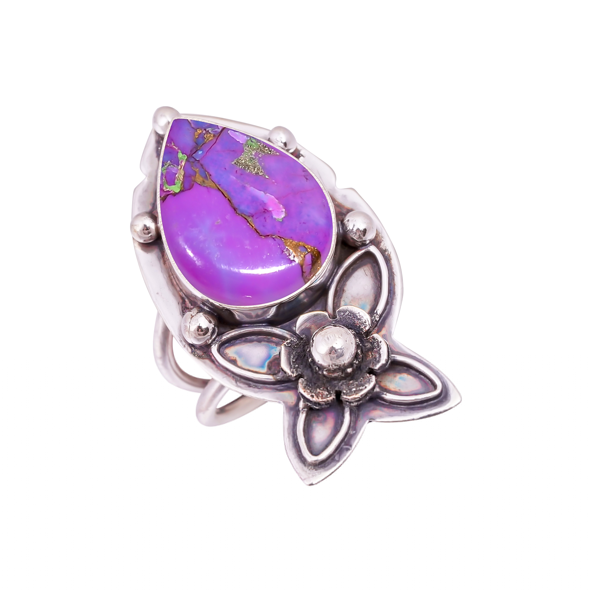 Copper Purple Turquoise Gemstone 925 Sterling Silver Ring