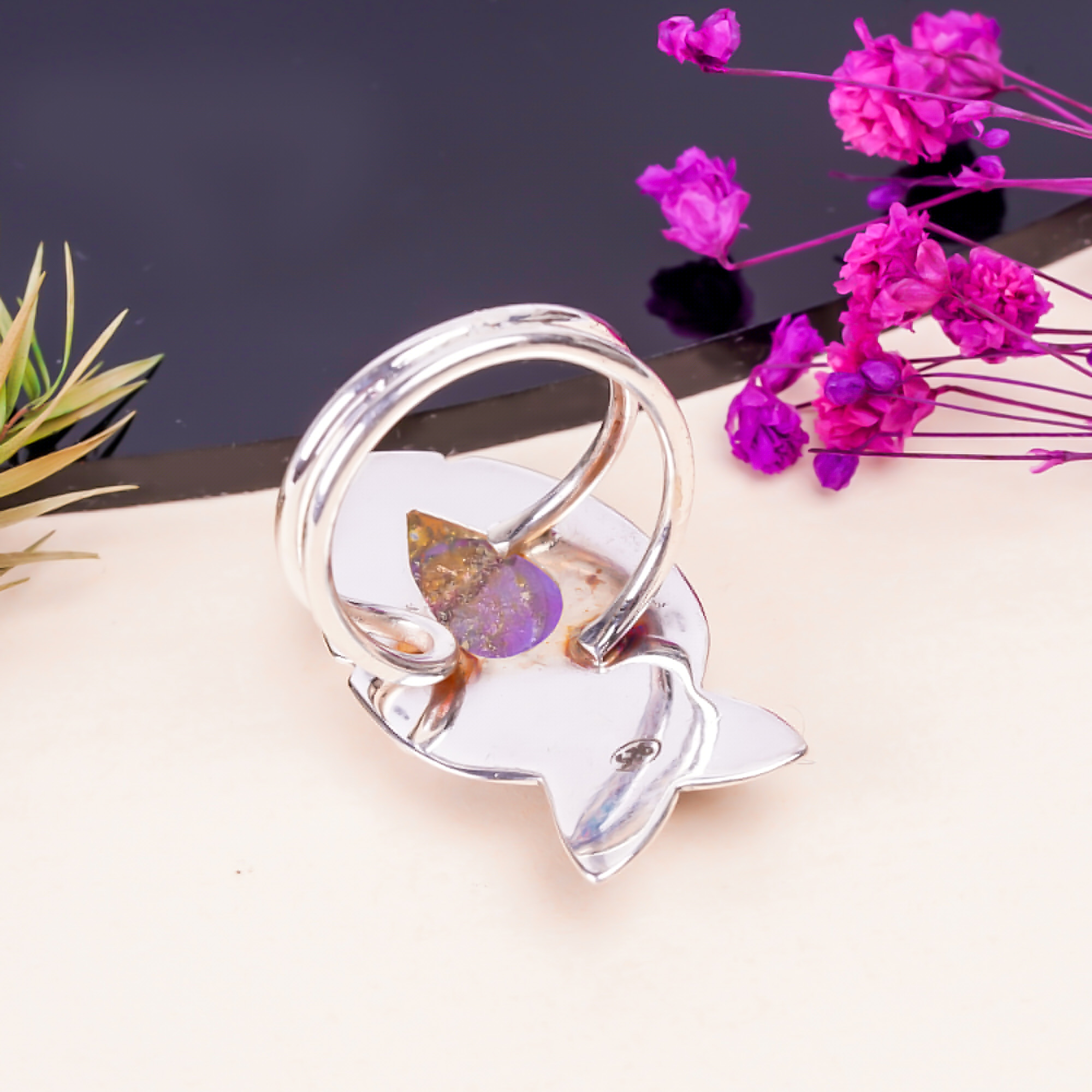 Copper Purple Turquoise Gemstone 925 Sterling Silver Ring