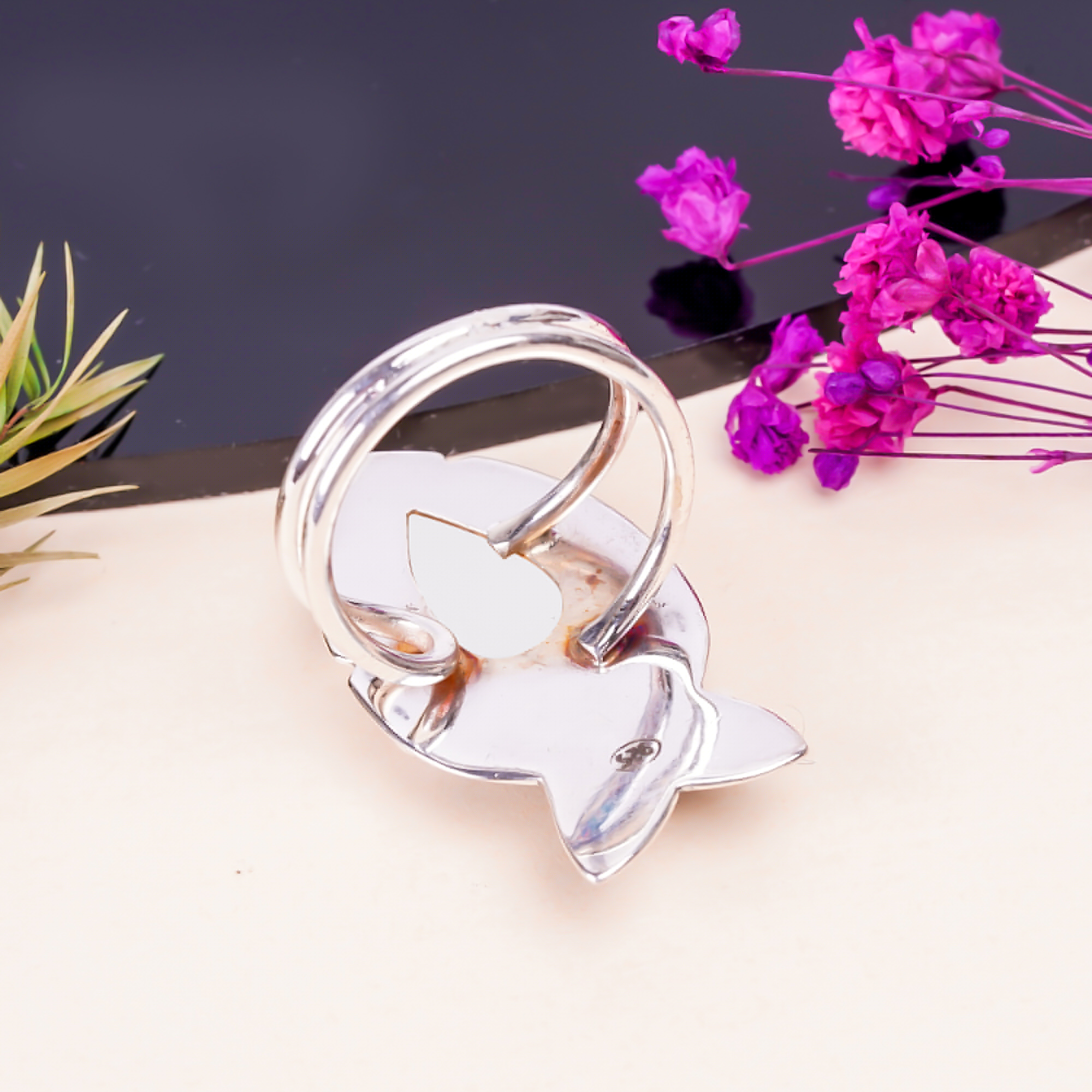 White Coral - Simulated Gemstone 925 Sterling Silver Ring