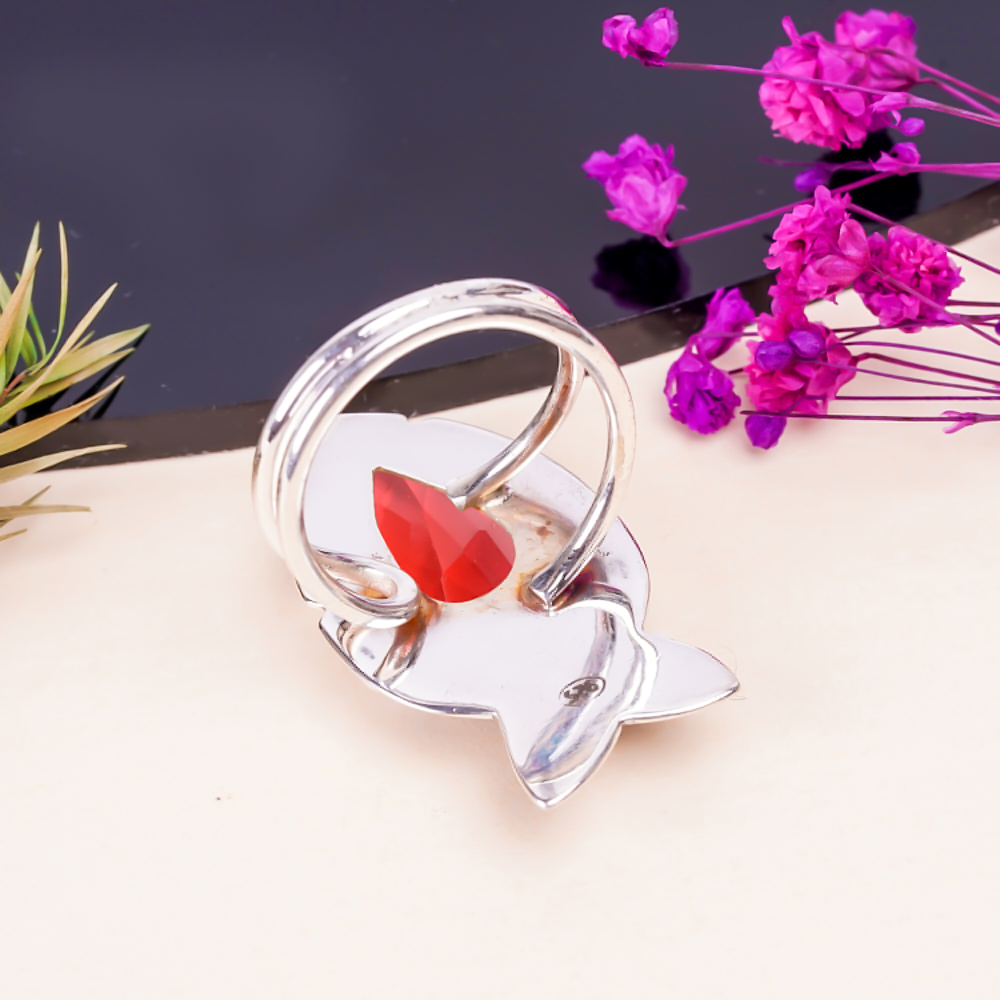 Pink Rubellite Tourmaline - Simulated Gemstone 925 Sterling Silver Ring