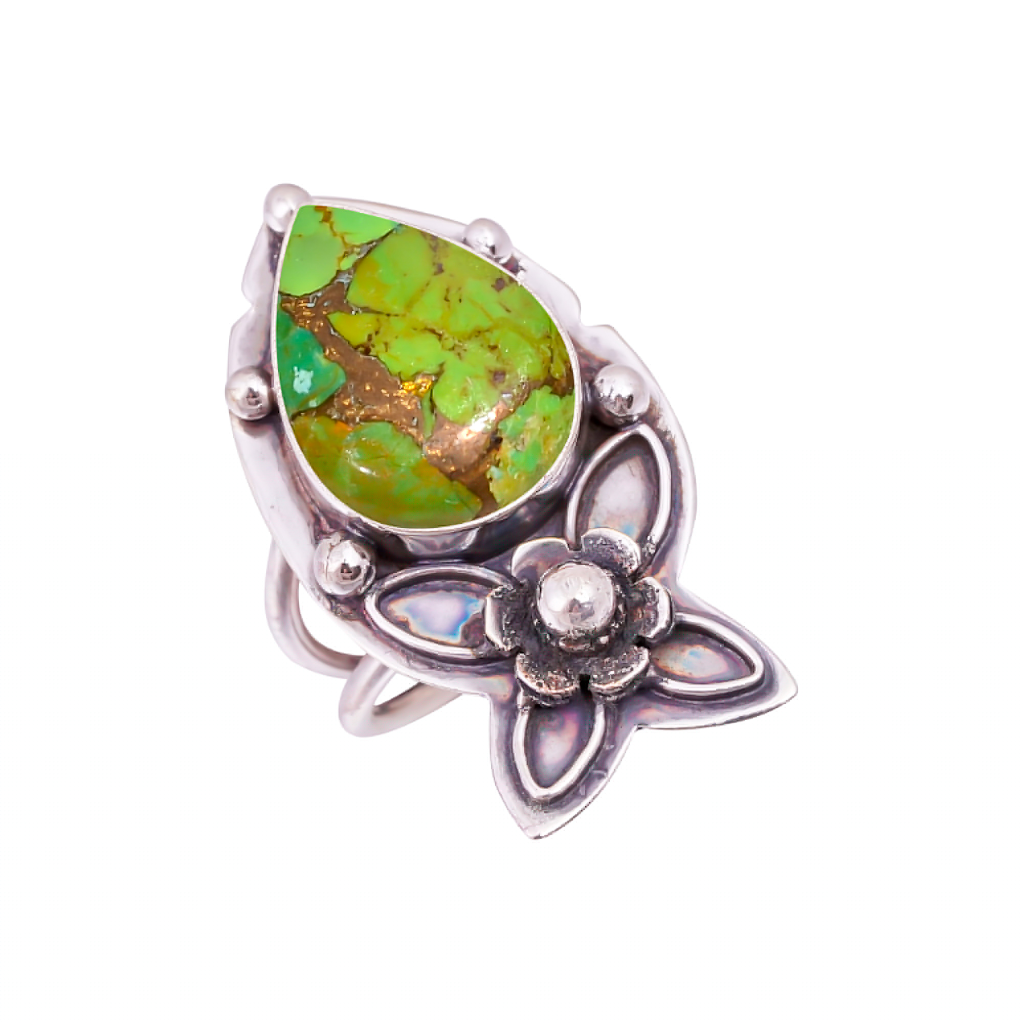 Copper Green Turquoise Gemstone 925 Sterling Silver Ring