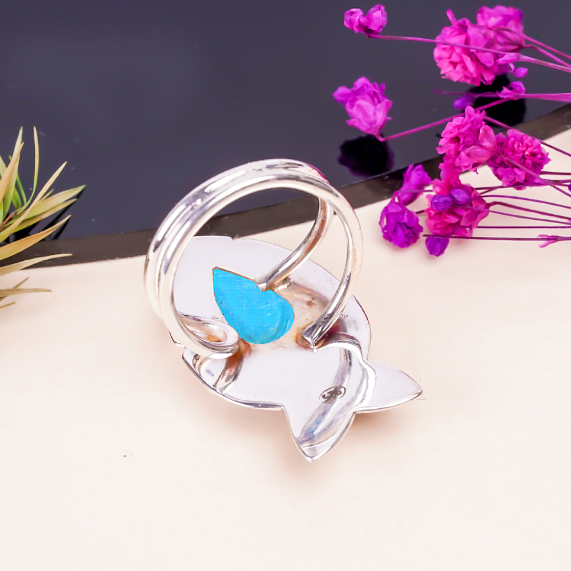 Sleeping Beauty Turquoise - Simulated Gemstone 925 Sterling Silver Ring
