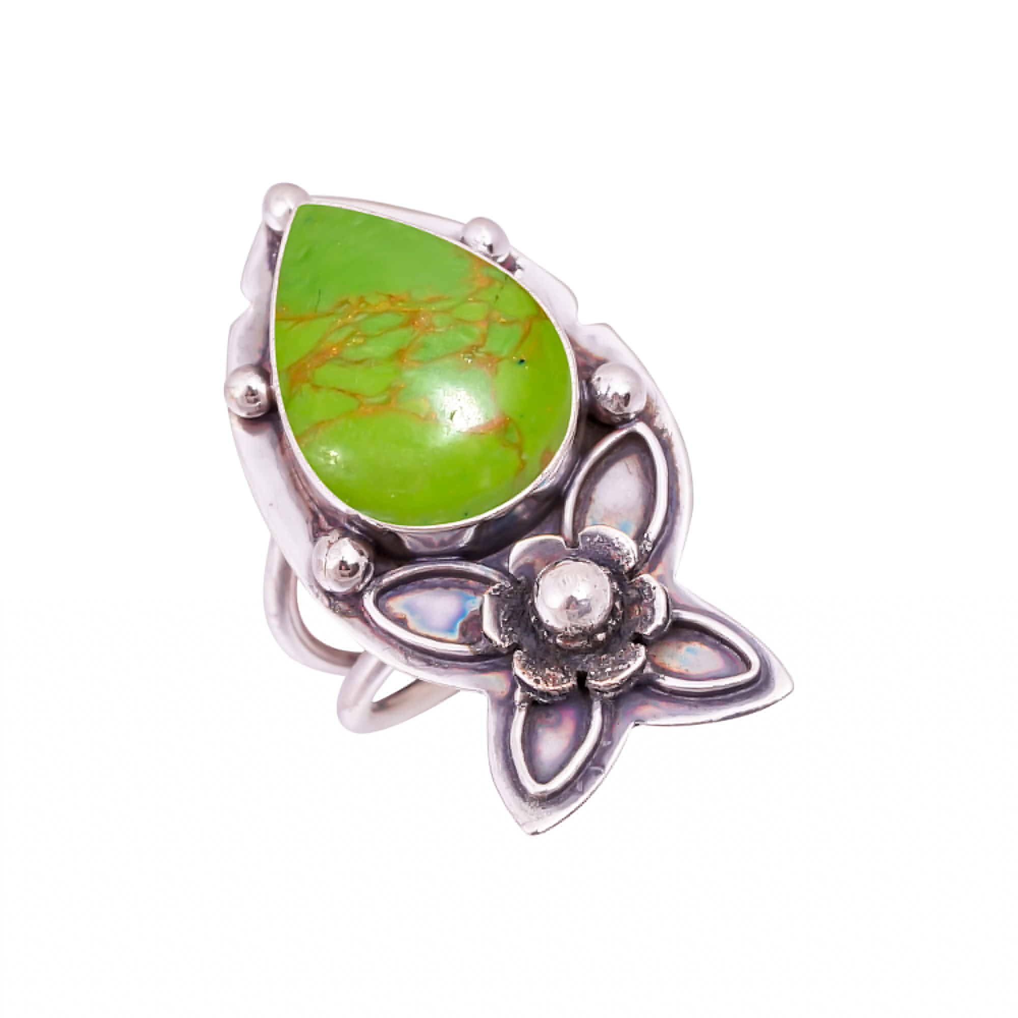 Copper Green Turquoise - Simulated Gemstone 925 Sterling Silver Ring