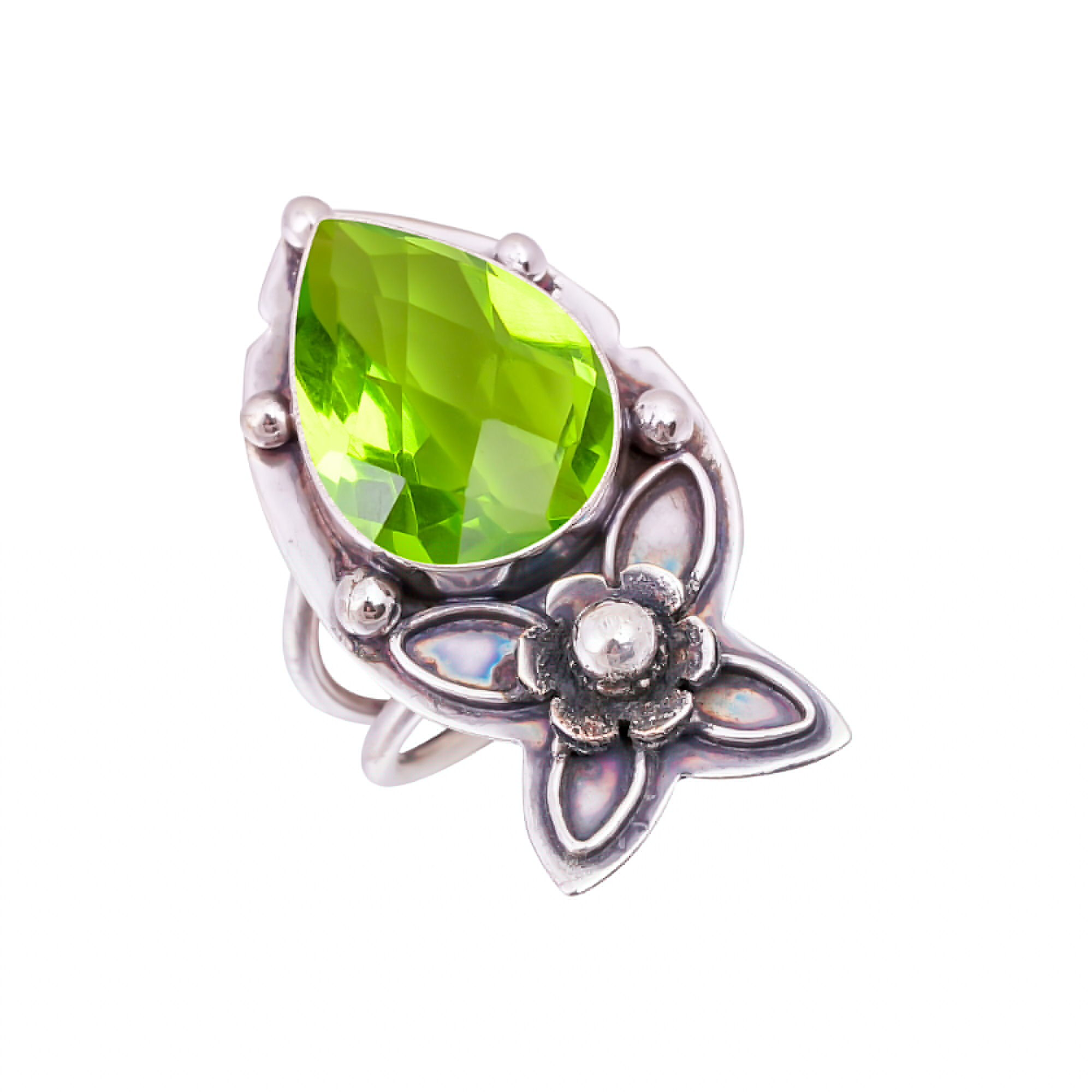Peridot - Simulated Gemstone 925 Sterling Silver Ring