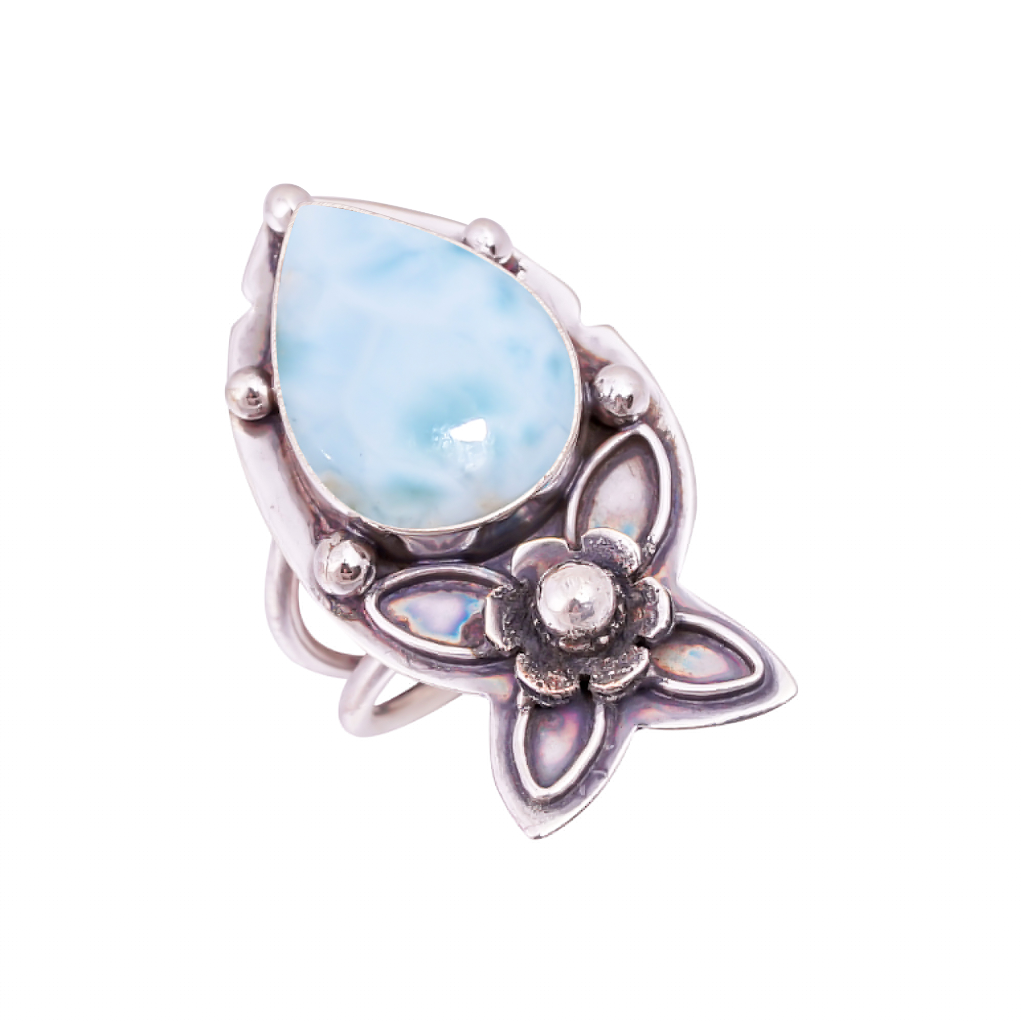 Natural Larimar / Pactolite - Dominican Republic Gemstone 925 Sterling Silver Ring