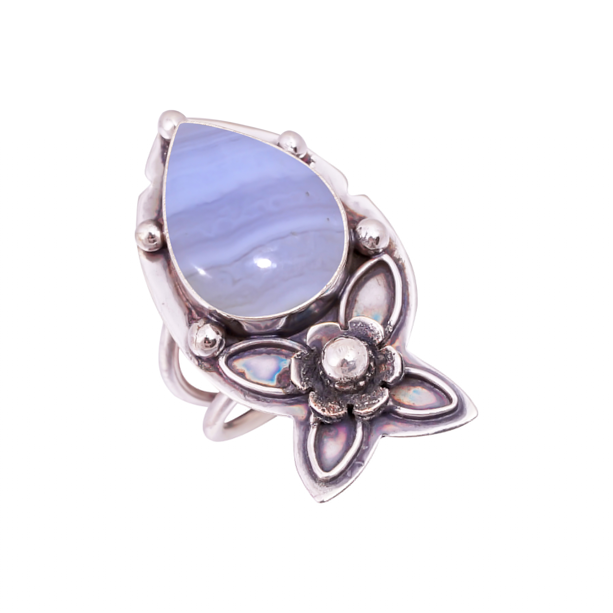 Blue Lace Agate - Namibia Gemstone 925 Sterling Silver Ring