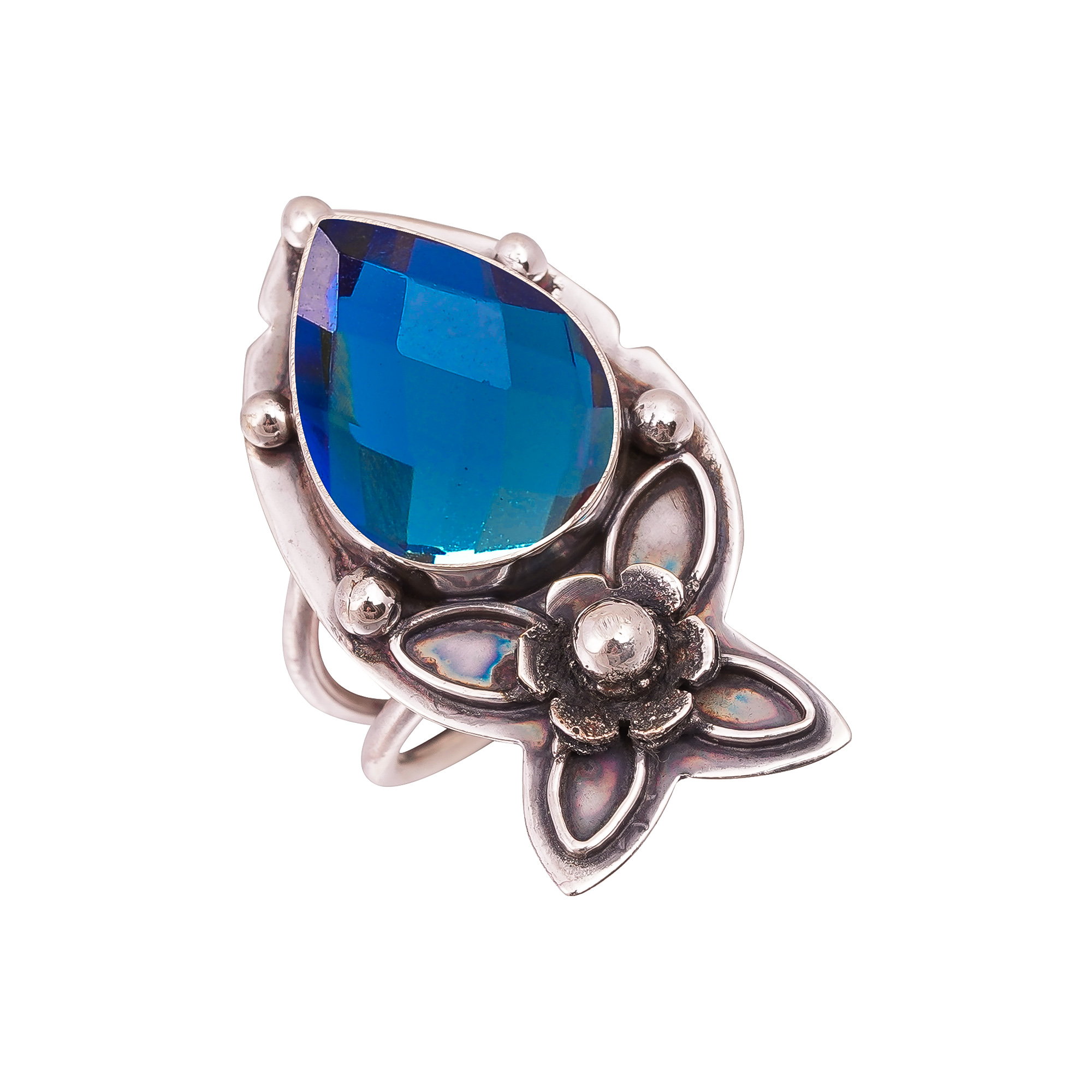 Black Rainbow Mystic Fire Topaz - Simulated Gemstone 925 Sterling Silver Ring
