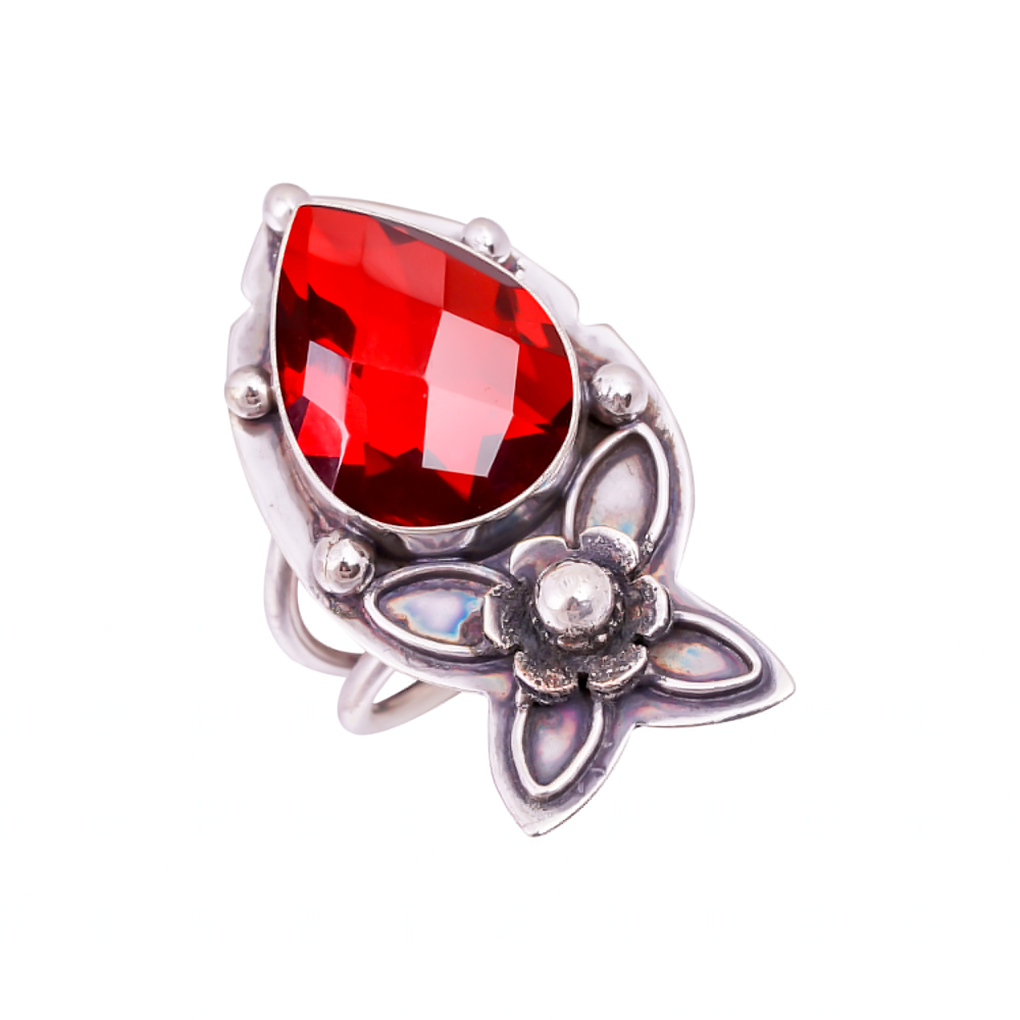 Red Garnet - Simulated Gemstone 925 Sterling Silver Ring