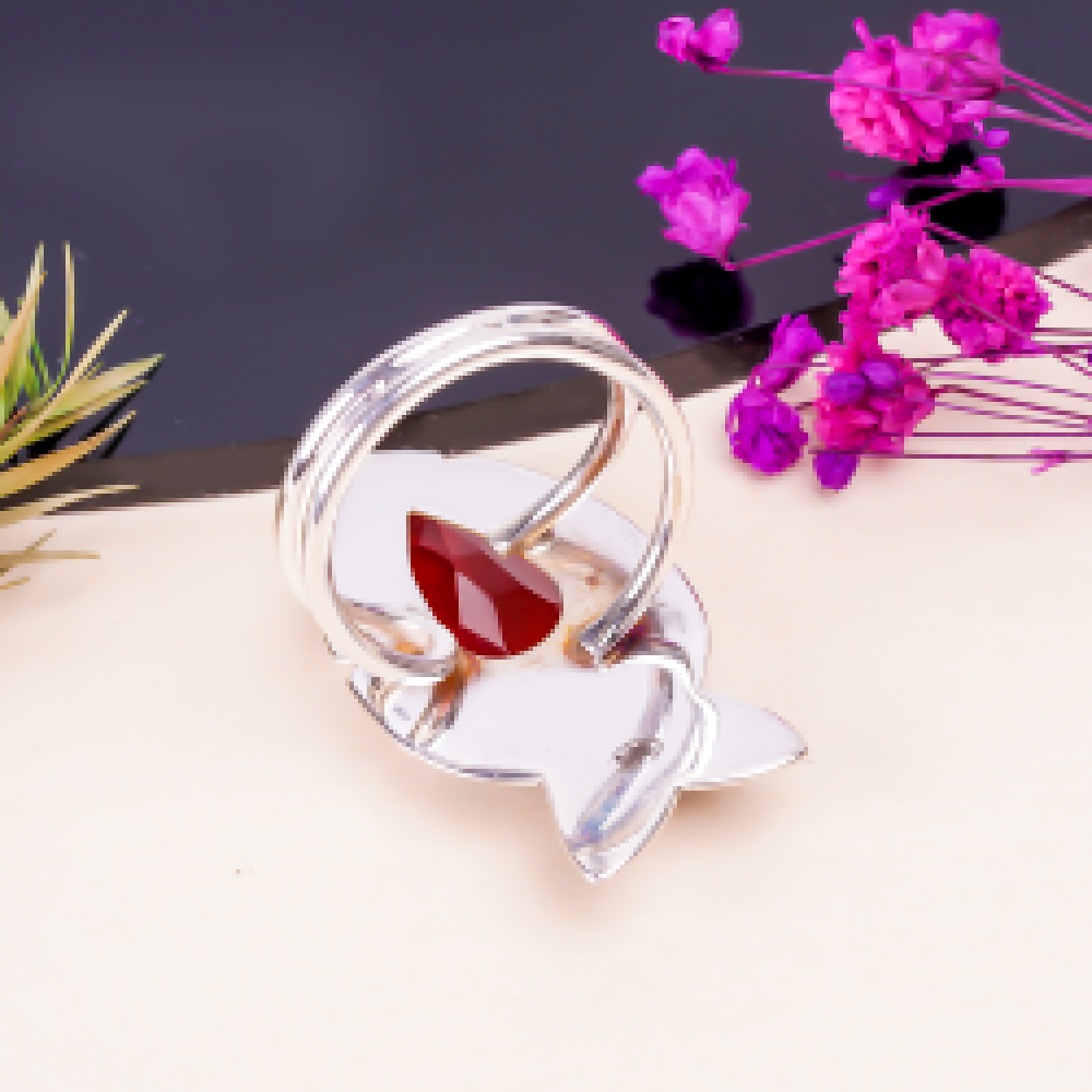 Red Garnet - Simulated Gemstone 925 Sterling Silver Ring