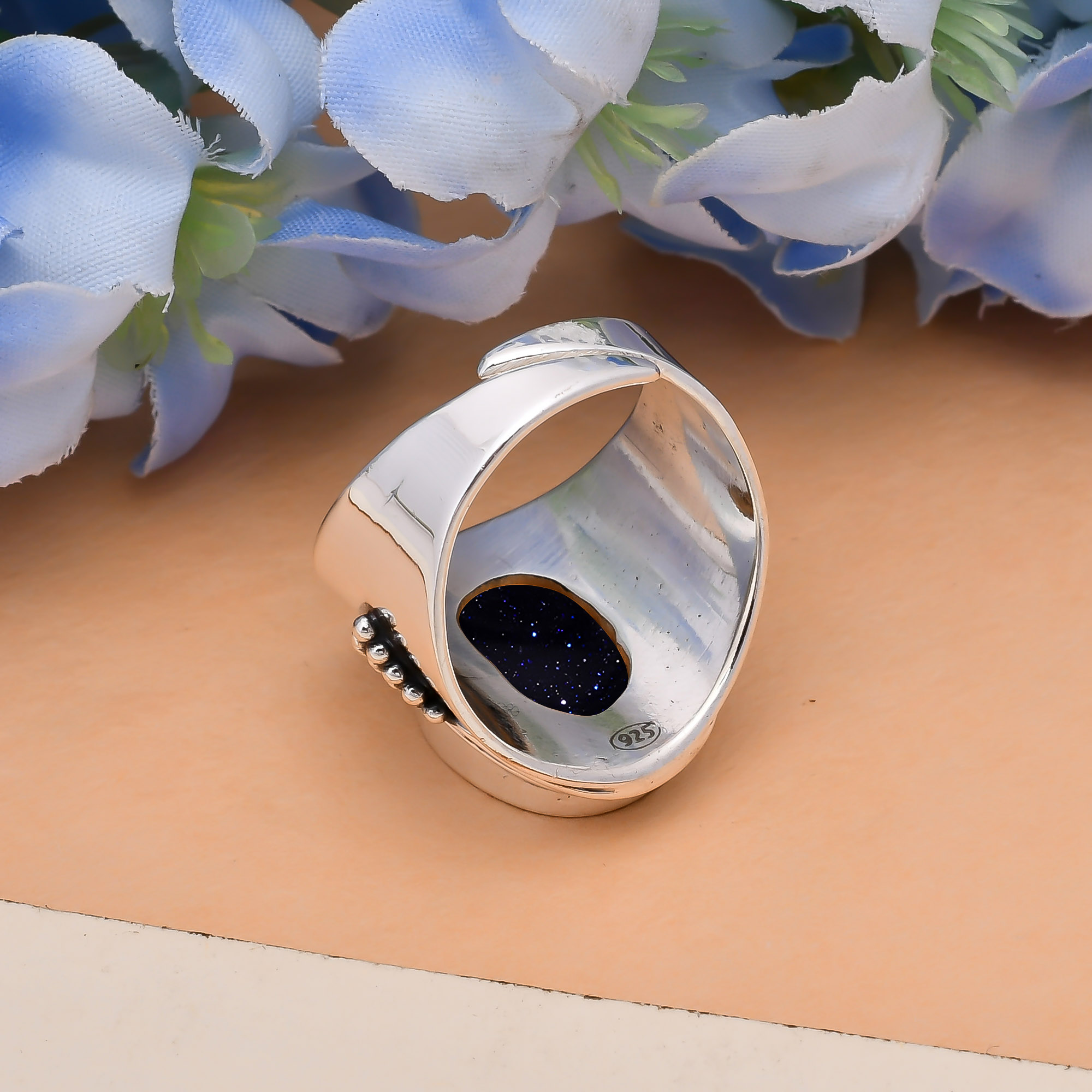 Blue Sunstone - Simulated 925 Sterling Silver Ring