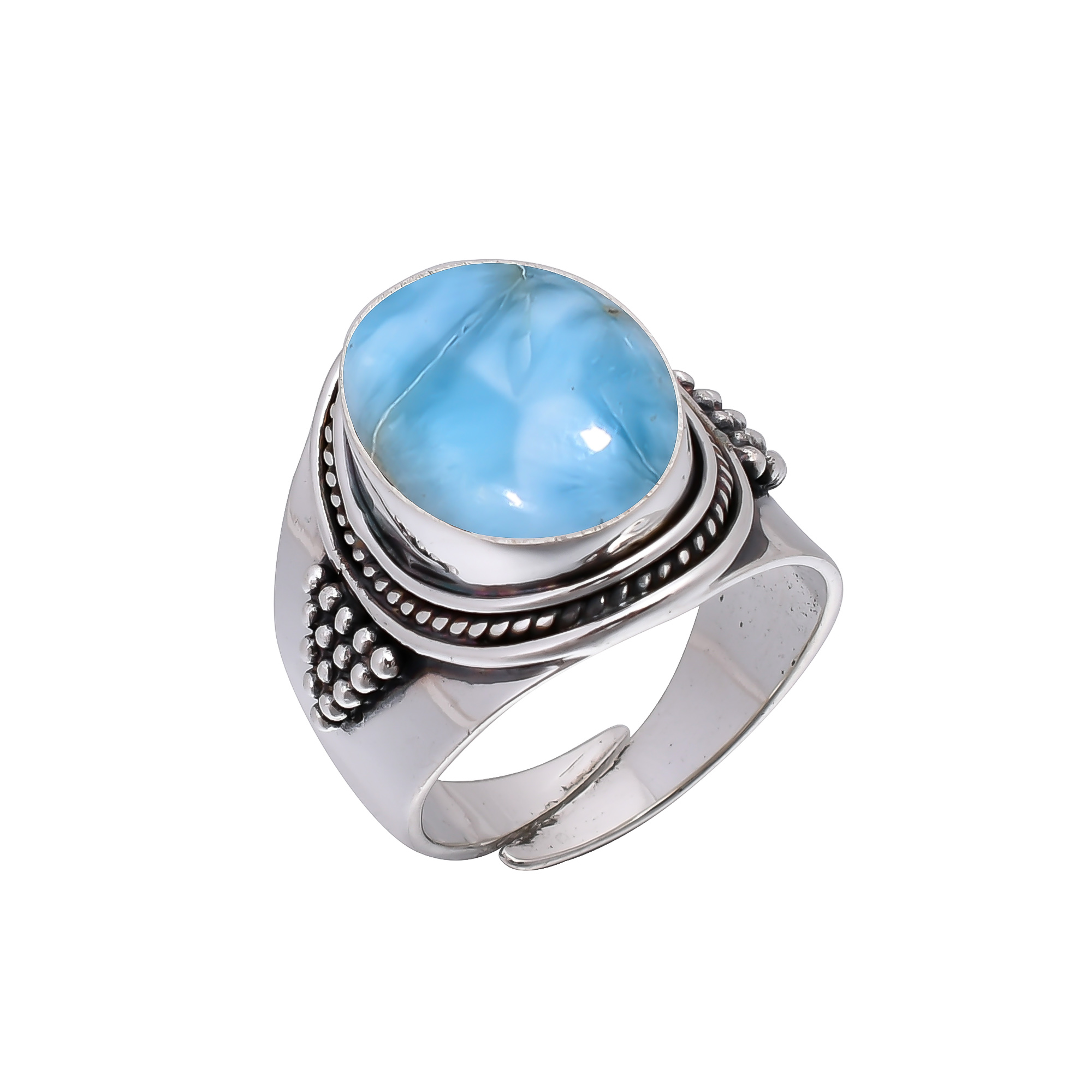 Natural Larimar / Pactolite - Dominican Republic 925 Sterling Silver Ring