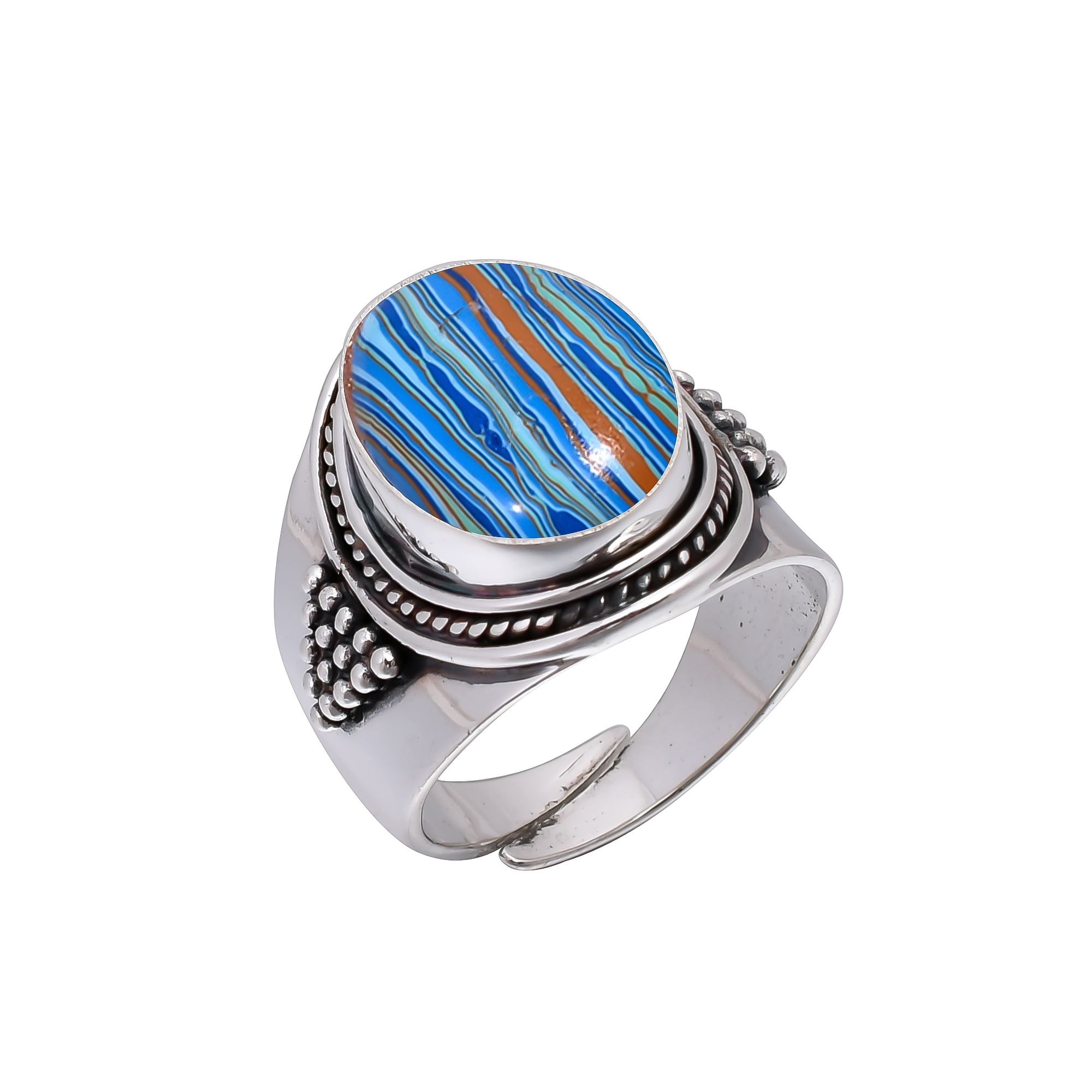 Blue Rainbow Calsilica - Simulated 925 Sterling Silver Ring