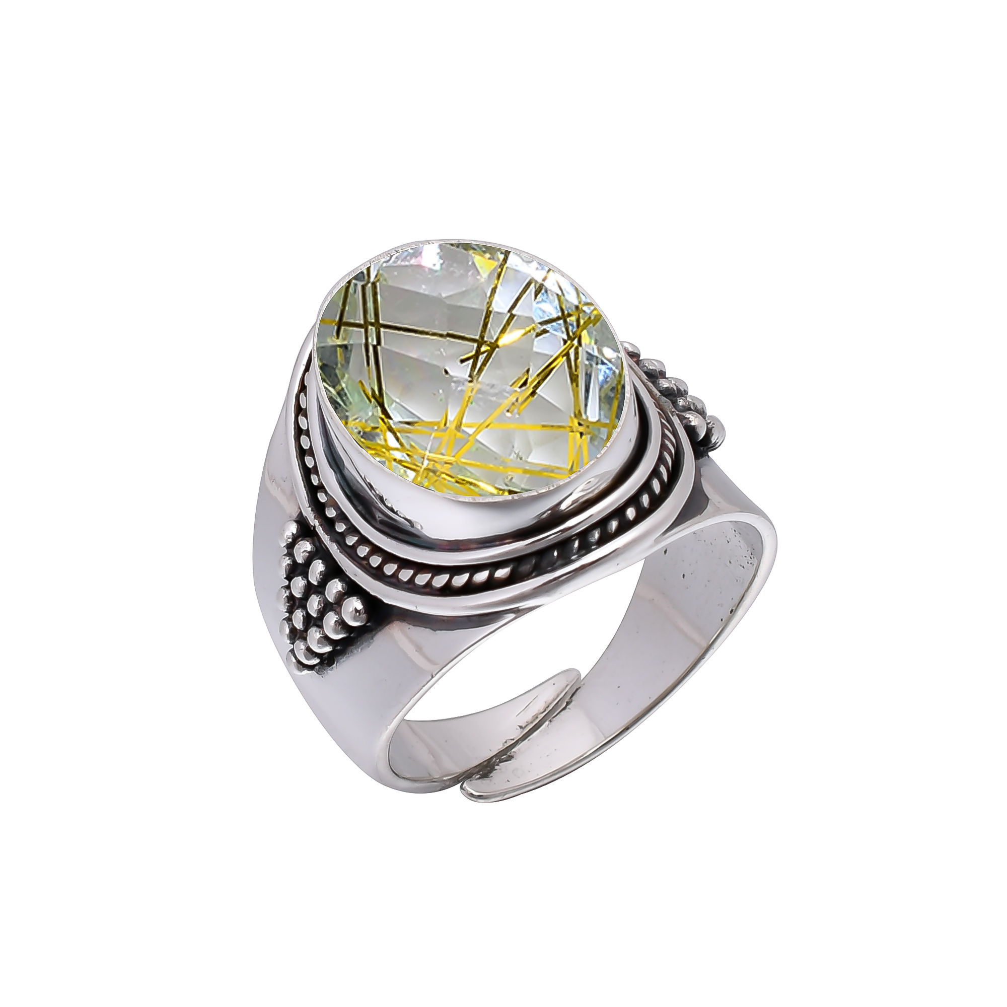 Golden Rutilated Quartz - Simulated 925 Sterling Silver Ring