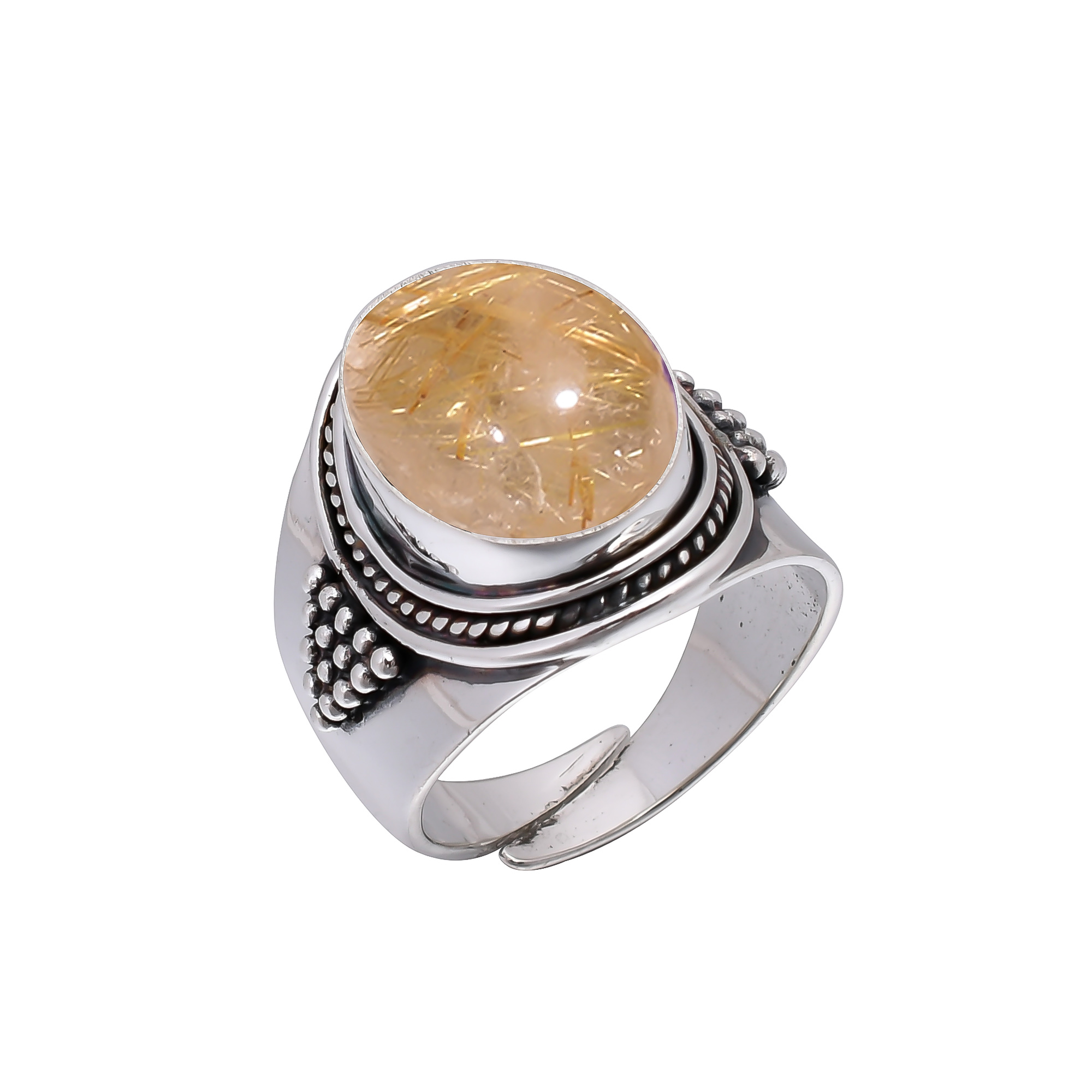 Golden Rutilated Quartz - Brazil 925 Sterling Silver Ring