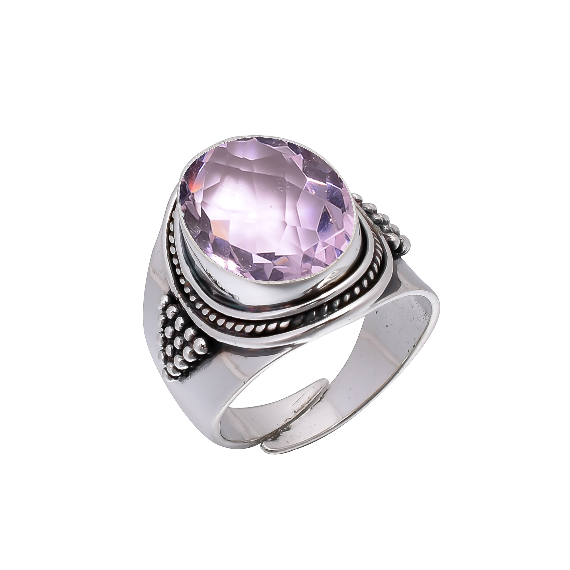 Pink Rose Quartz - Simulated 925 Sterling Silver Ring