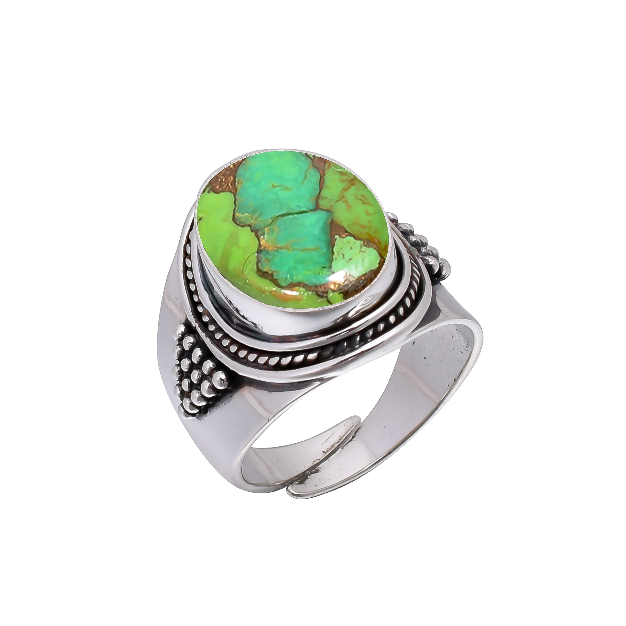 Copper Green Turquoise 925 Sterling Silver Ring