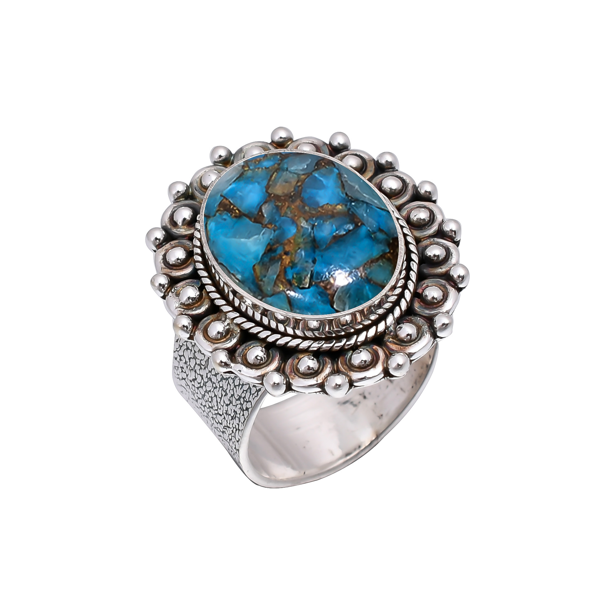 Copper Blue Turquoise 925 Sterling Silver Ring