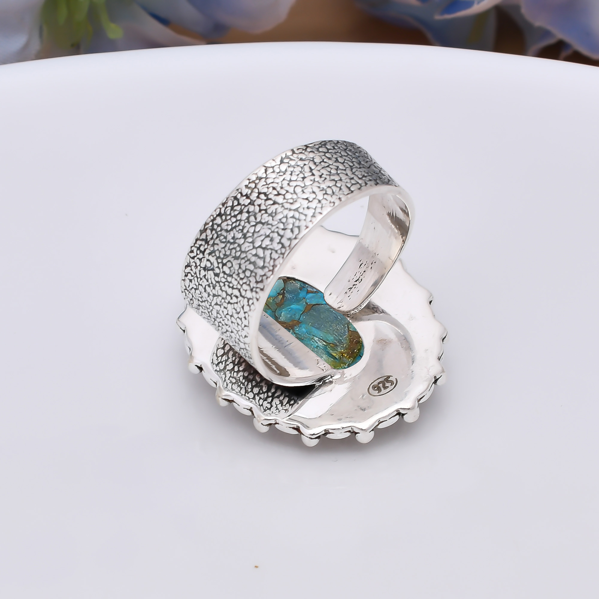 Copper Blue Turquoise 925 Sterling Silver Ring