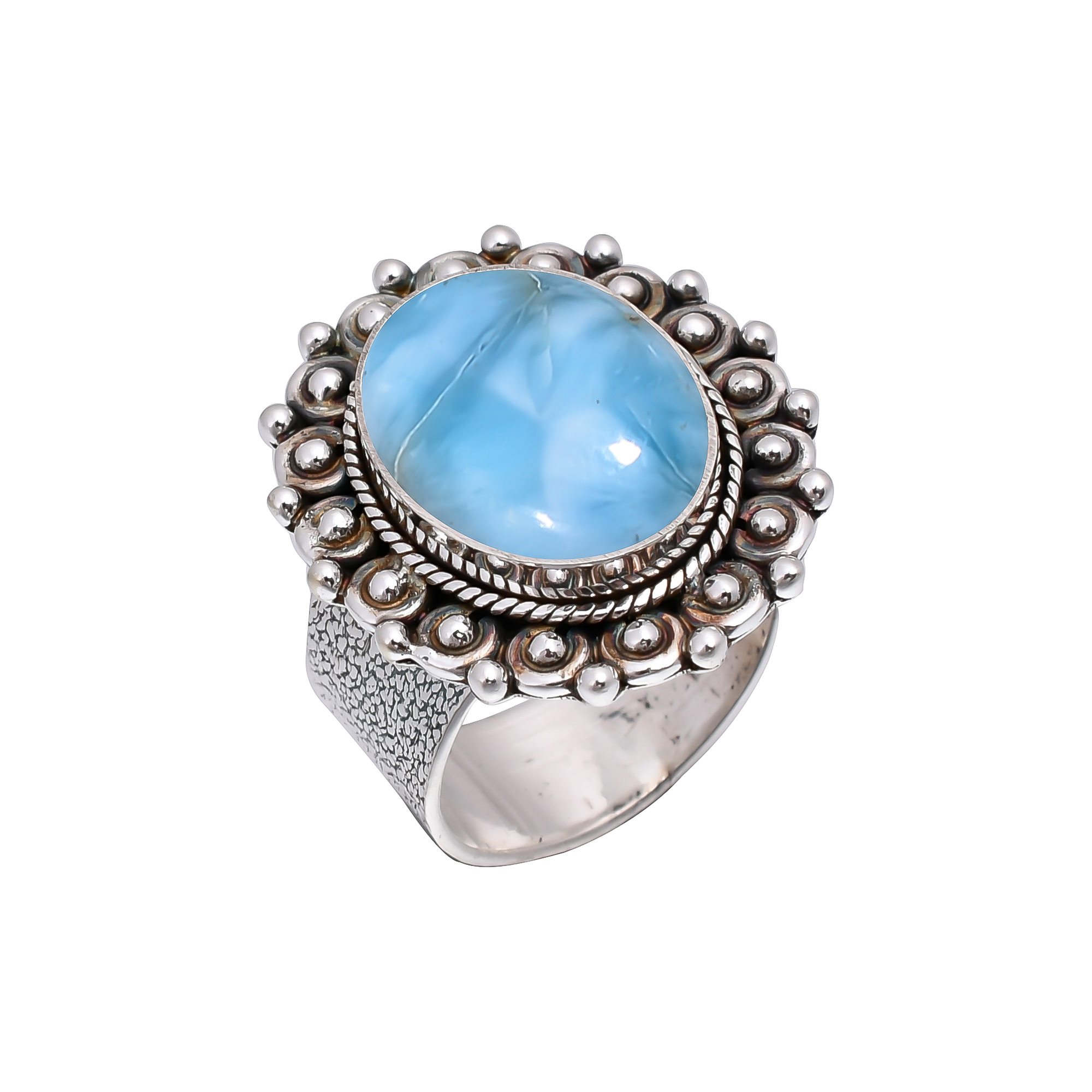 Natural Larimar / Pactolite - Dominican Republic 925 Sterling Silver Ring