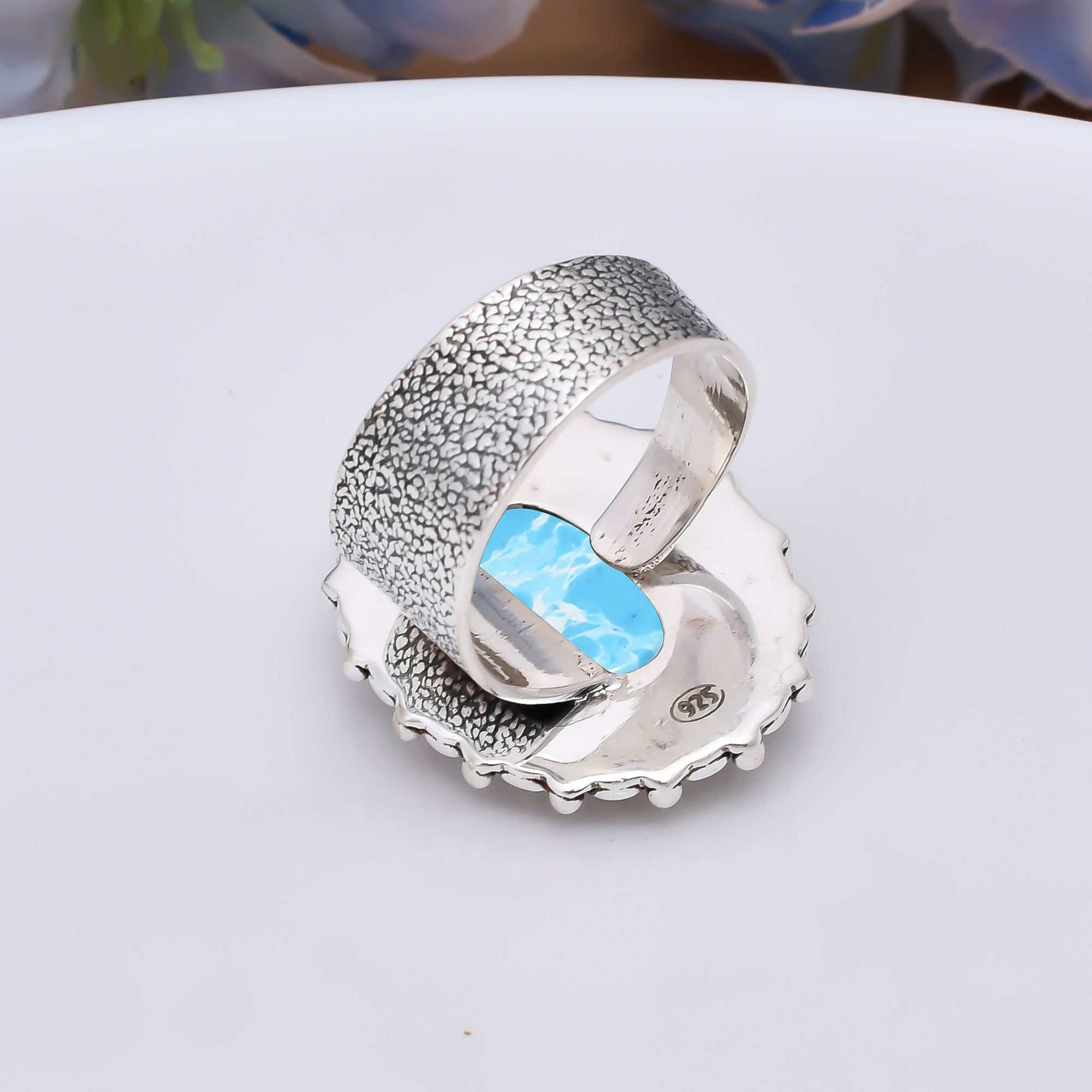 Larimar - Simulated 925 Sterling Silver Ring