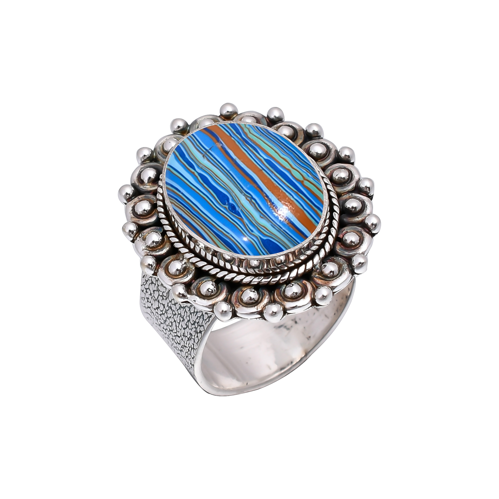 Blue Rainbow Calsilica - Simulated 925 Sterling Silver Ring