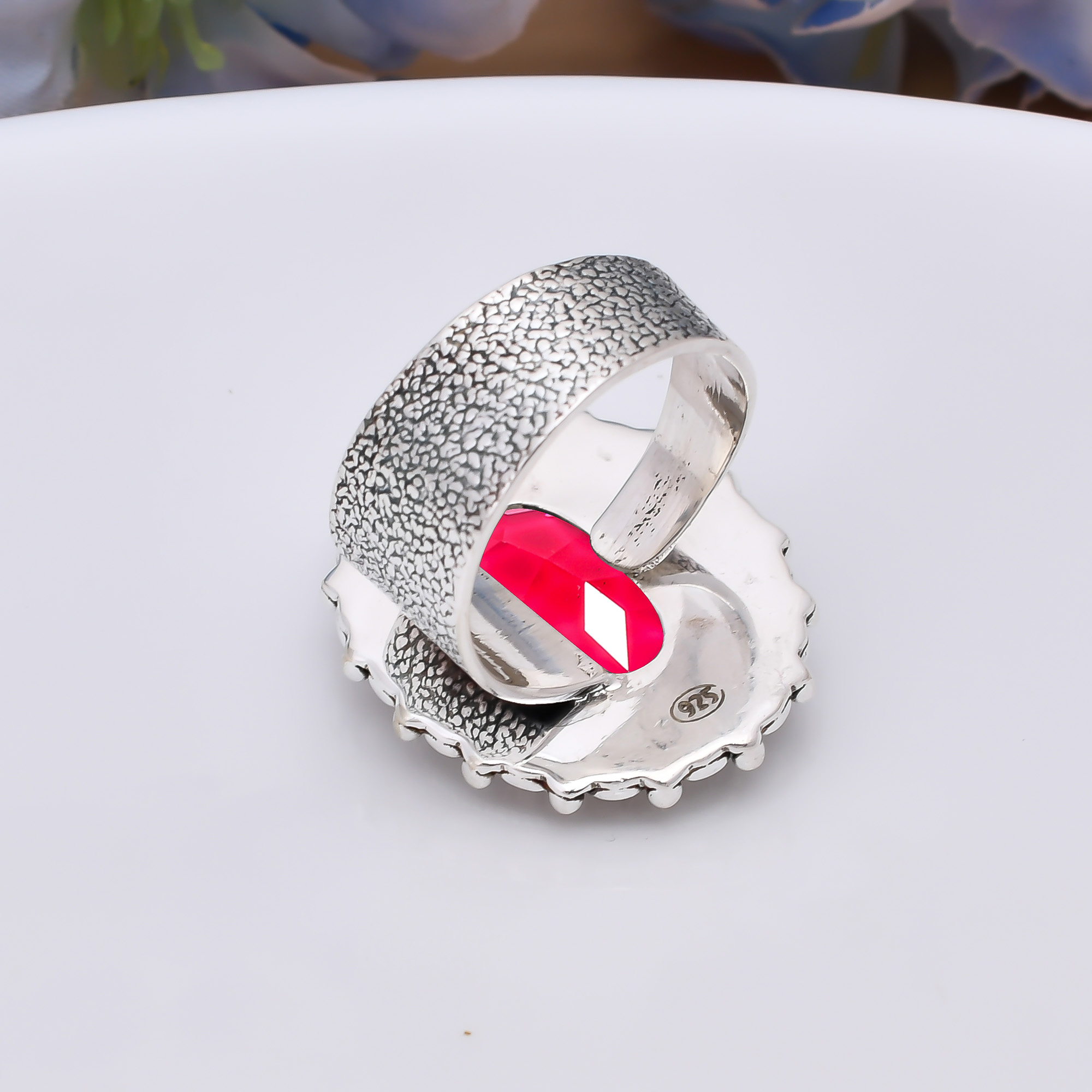 Pink Rubellite Tourmaline - Simulated 925 Sterling Silver Ring