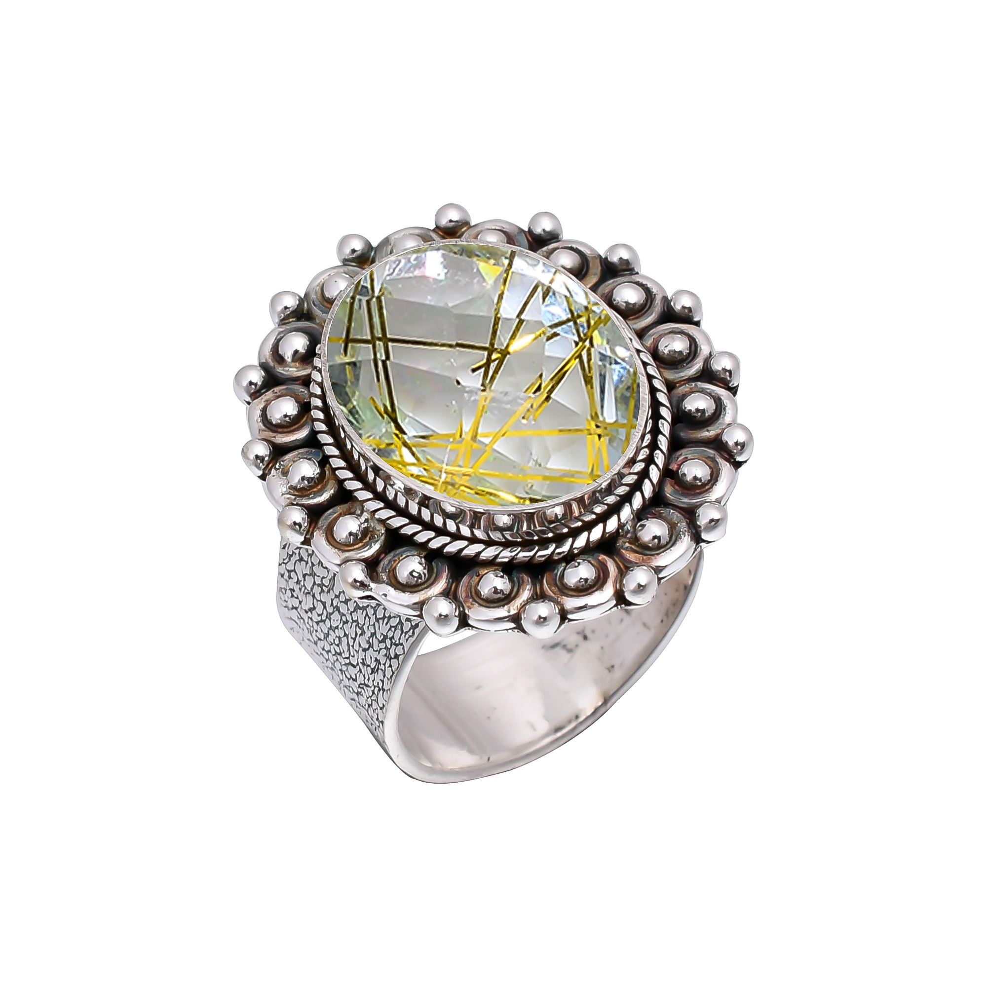 Golden Rutilated Quartz - Simulated 925 Sterling Silver Ring