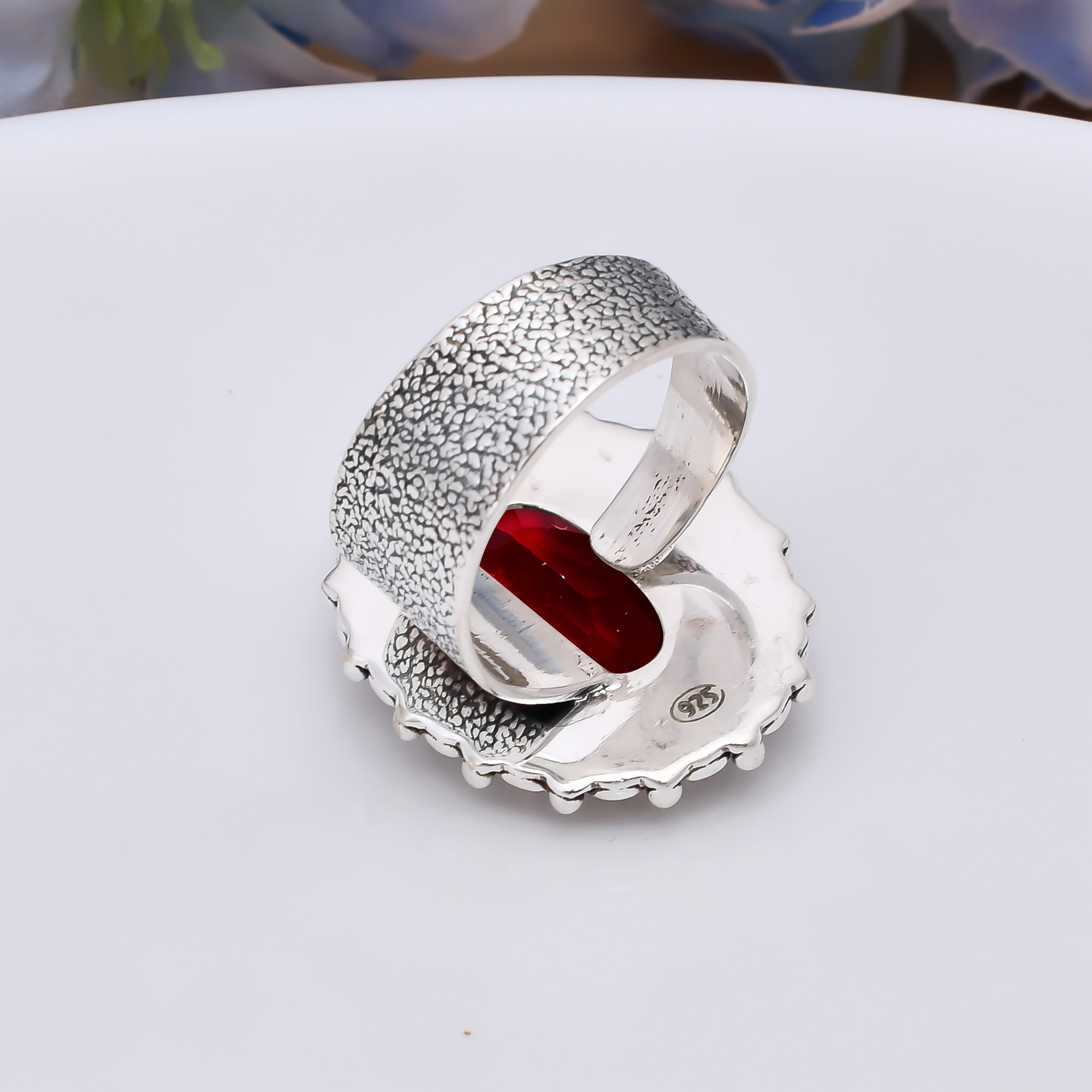 Red Garnet - Simulated 925 Sterling Silver Ring