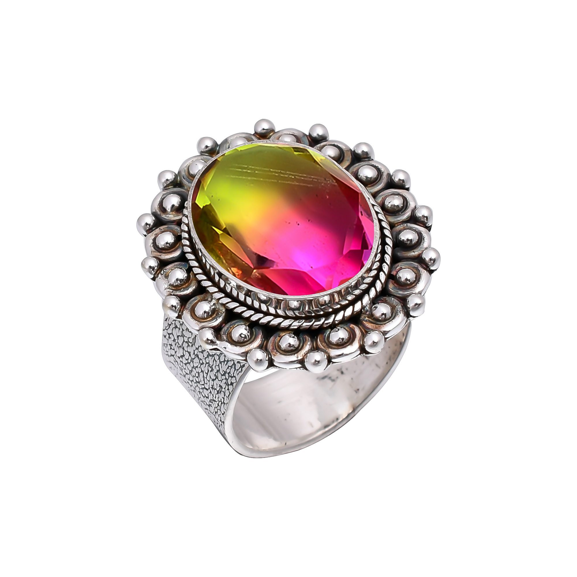 Bi-Colour Tourmaline - Simulated 925 Sterling Silver Ring