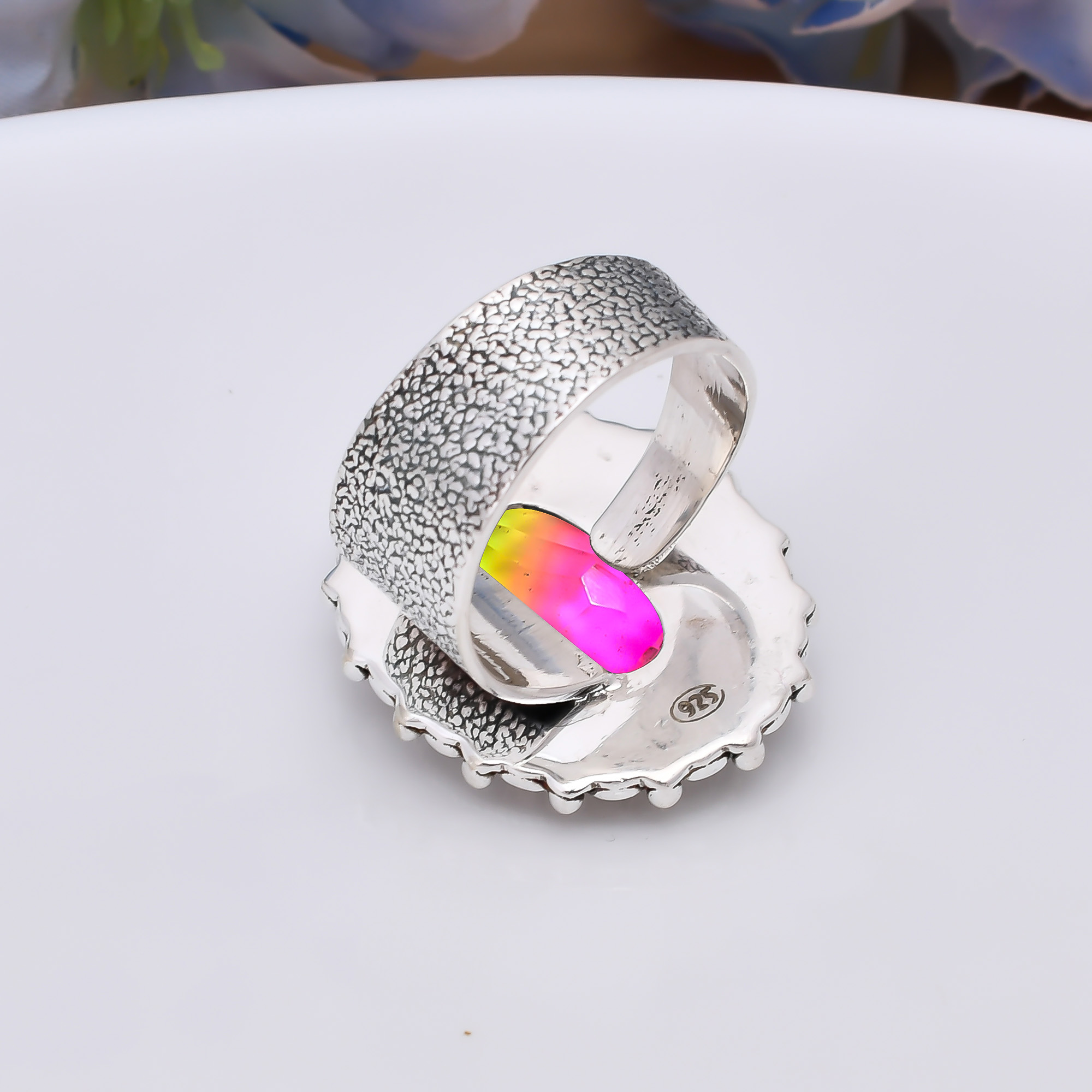Bi-Colour Tourmaline - Simulated 925 Sterling Silver Ring