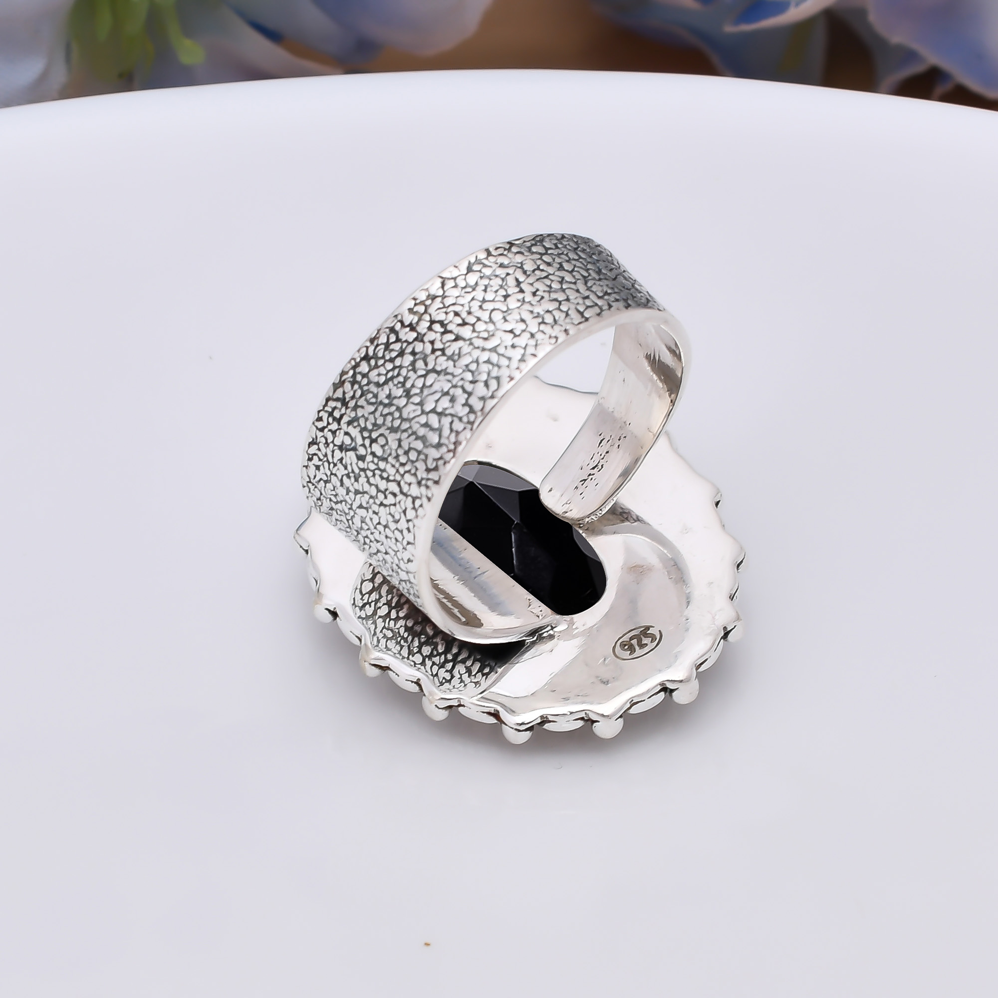 Black Onyx - Simulated 925 Sterling Silver Ring