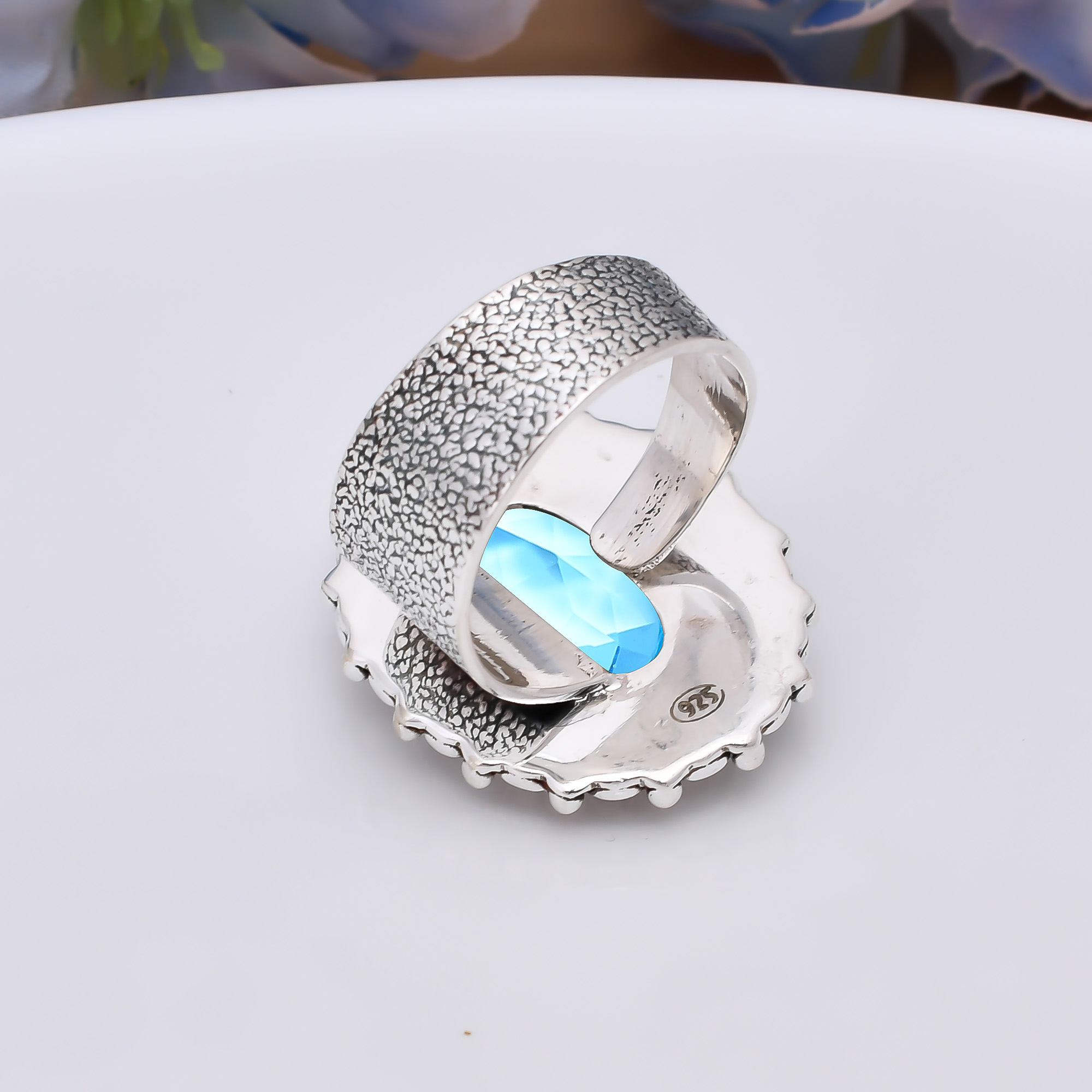 Blue Topaz - Simulated 925 Sterling Silver Ring