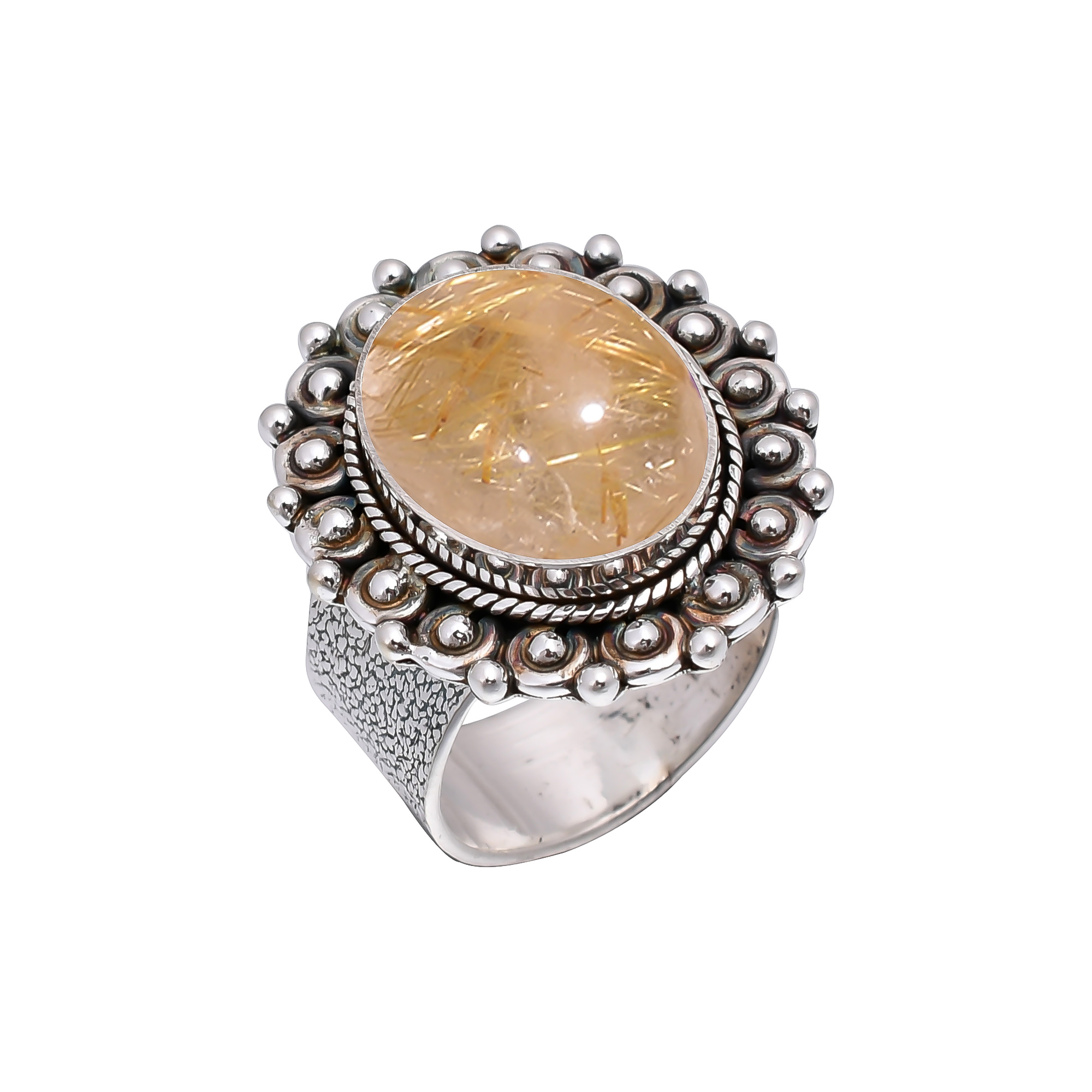 Golden Rutilated Quartz - Brazil 925 Sterling Silver Ring