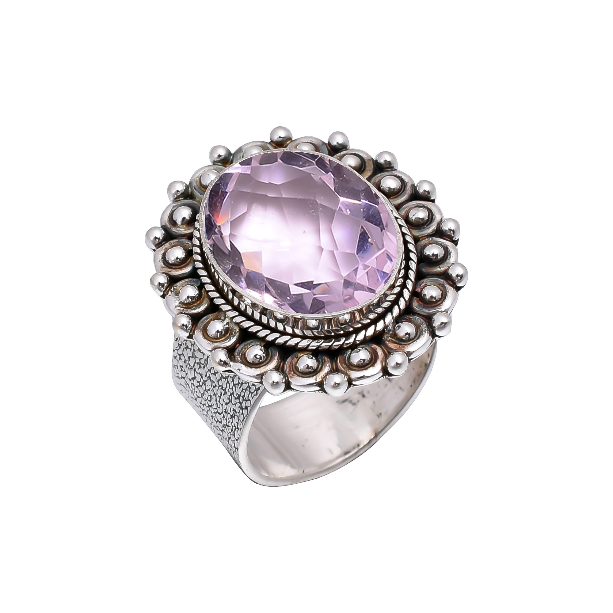 Pink Rose Quartz - Simulated 925 Sterling Silver Ring
