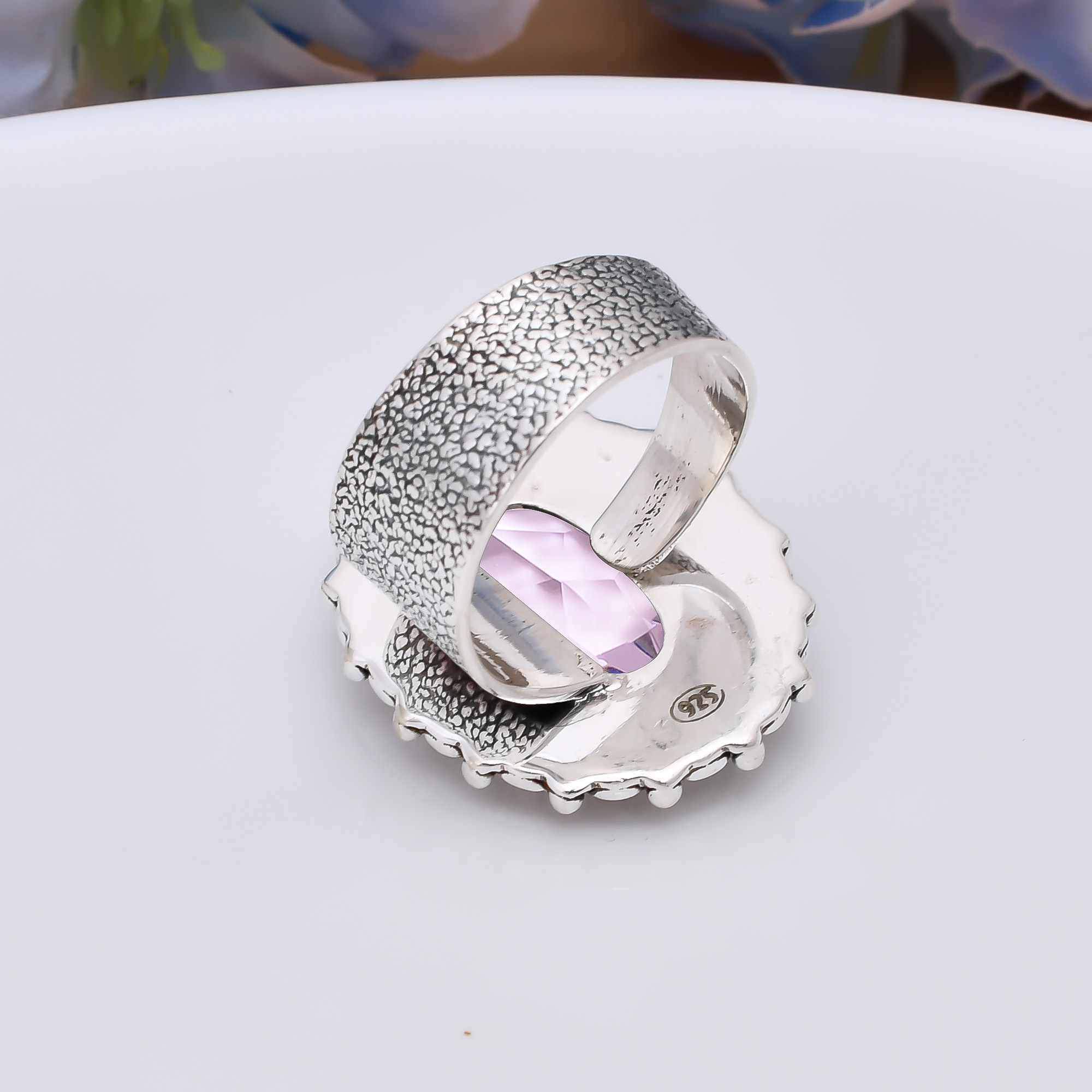 Pink Rose Quartz - Simulated 925 Sterling Silver Ring