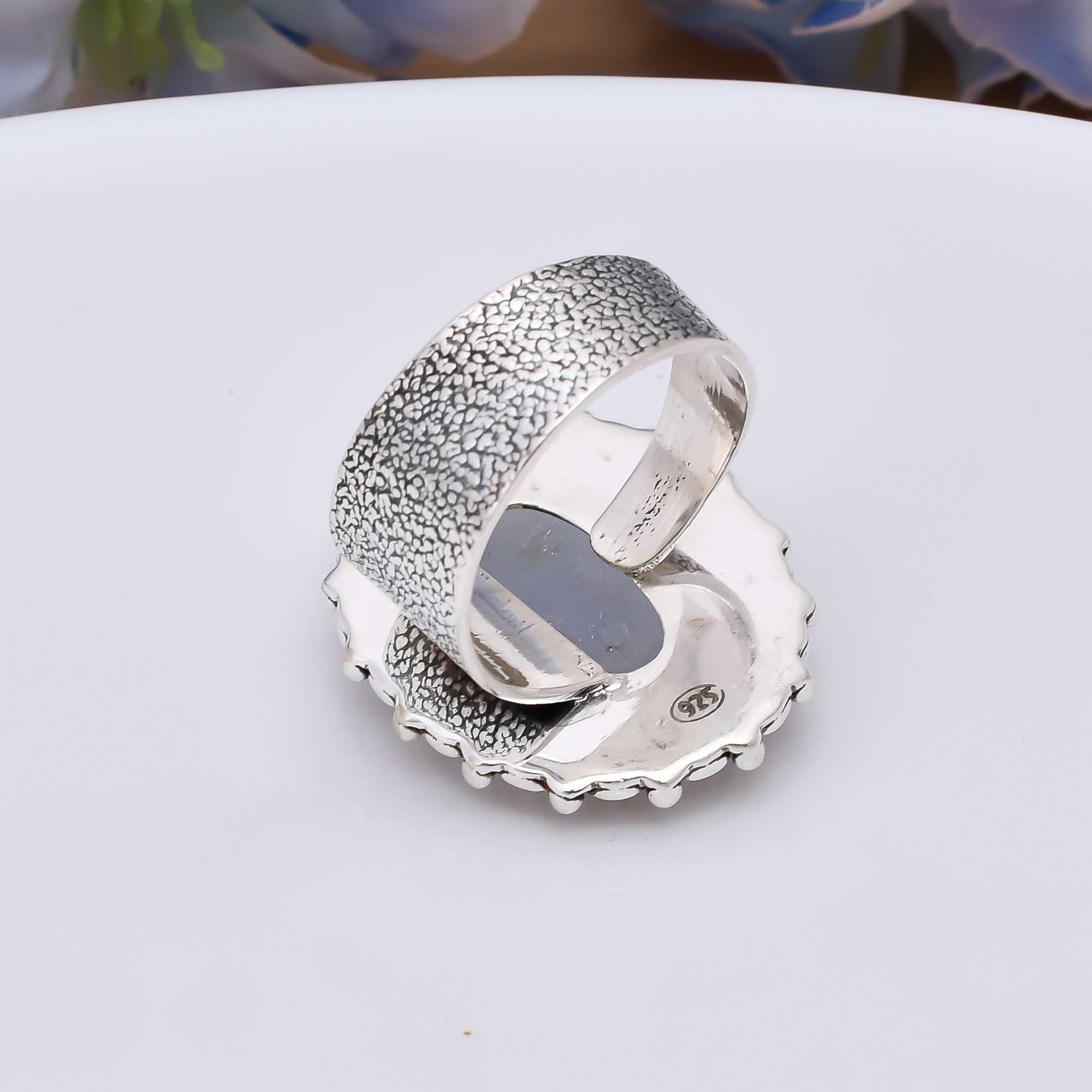 Silver Titanium Agate Drusy 925 Sterling Silver Ring