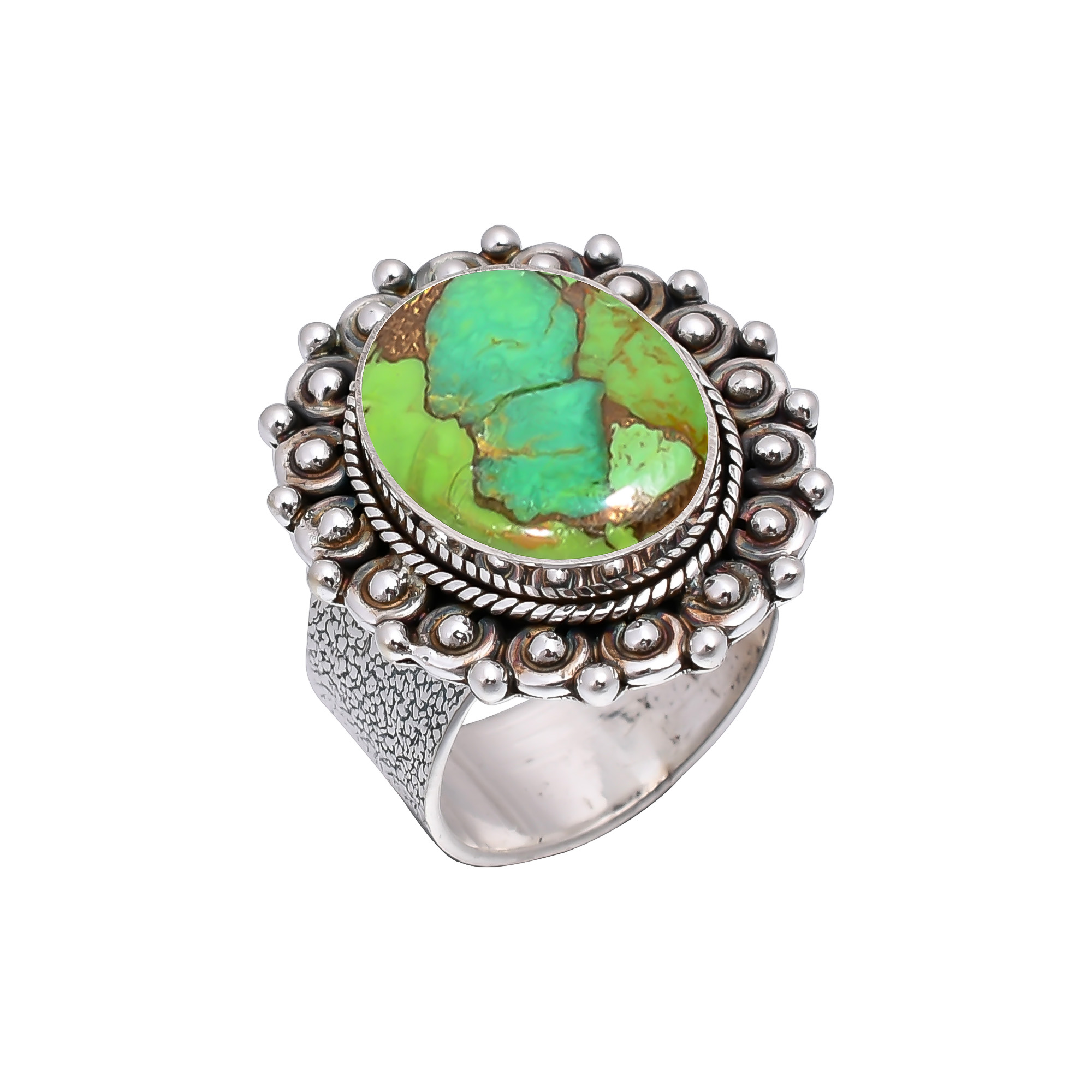 Copper Green Turquoise 925 Sterling Silver Ring