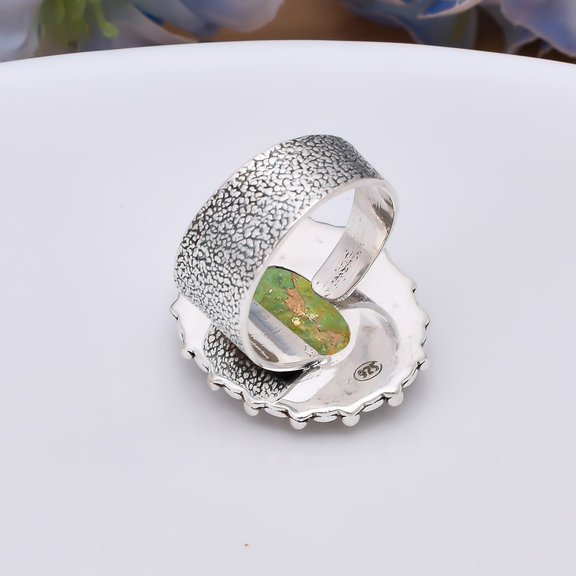 Copper Green Turquoise 925 Sterling Silver Ring