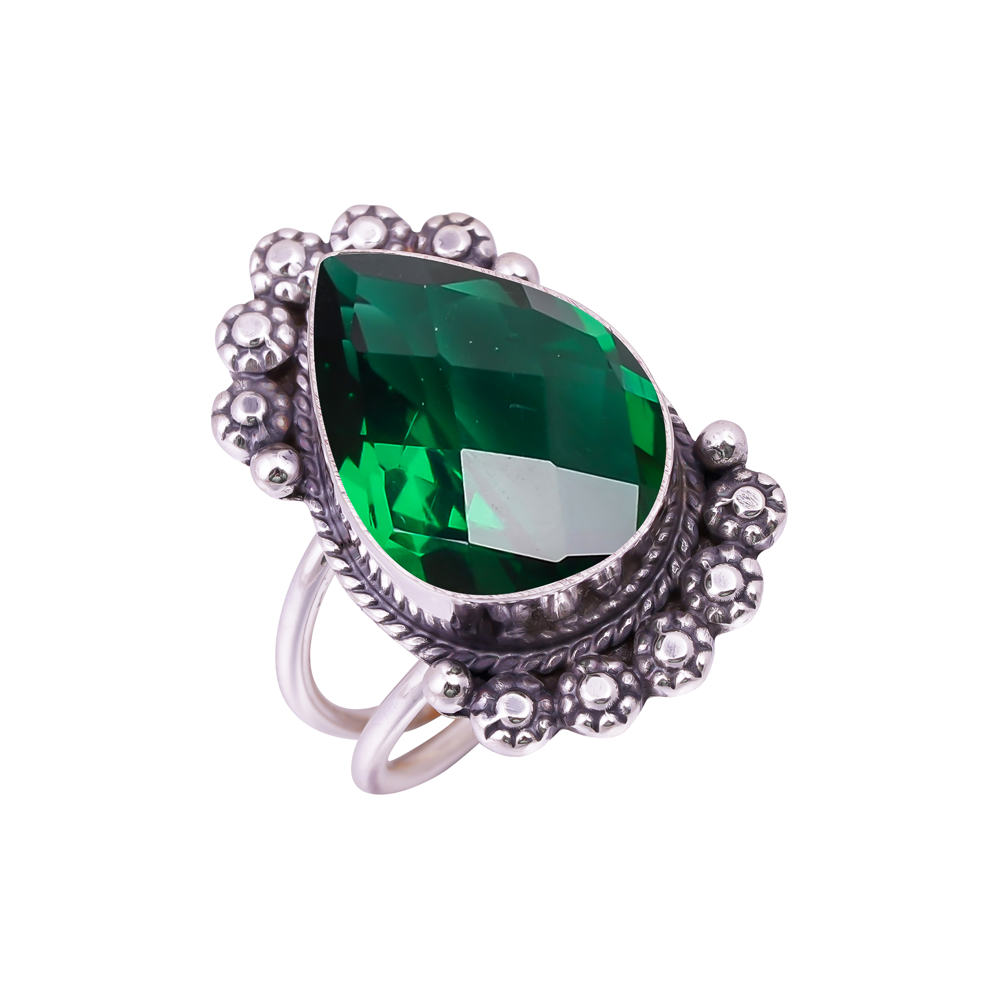 Chrome Diopside - Simulated Gemstone 925 Sterling Silver Ring