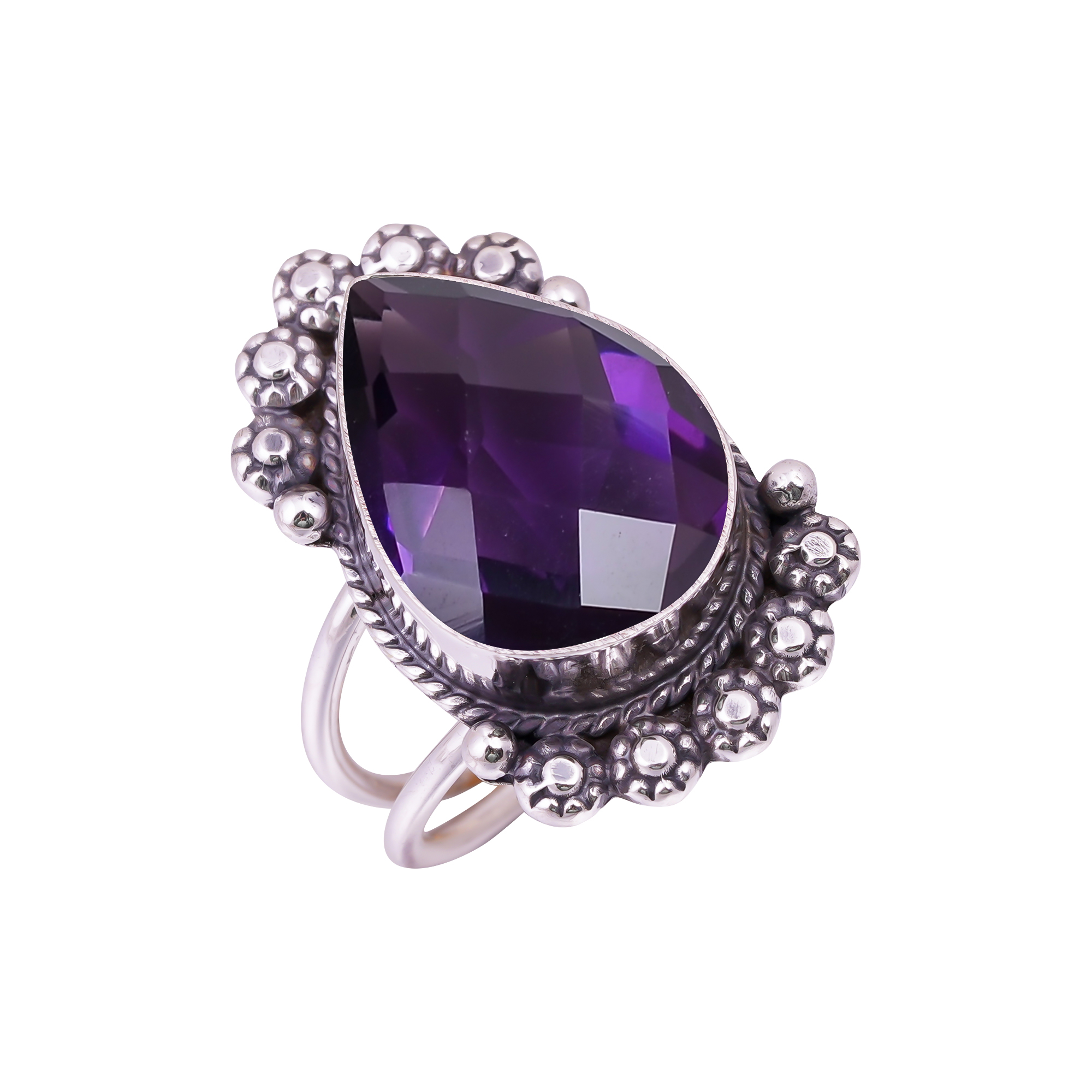 Purple Amethyst - Simulated Gemstone 925 Sterling Silver Ring