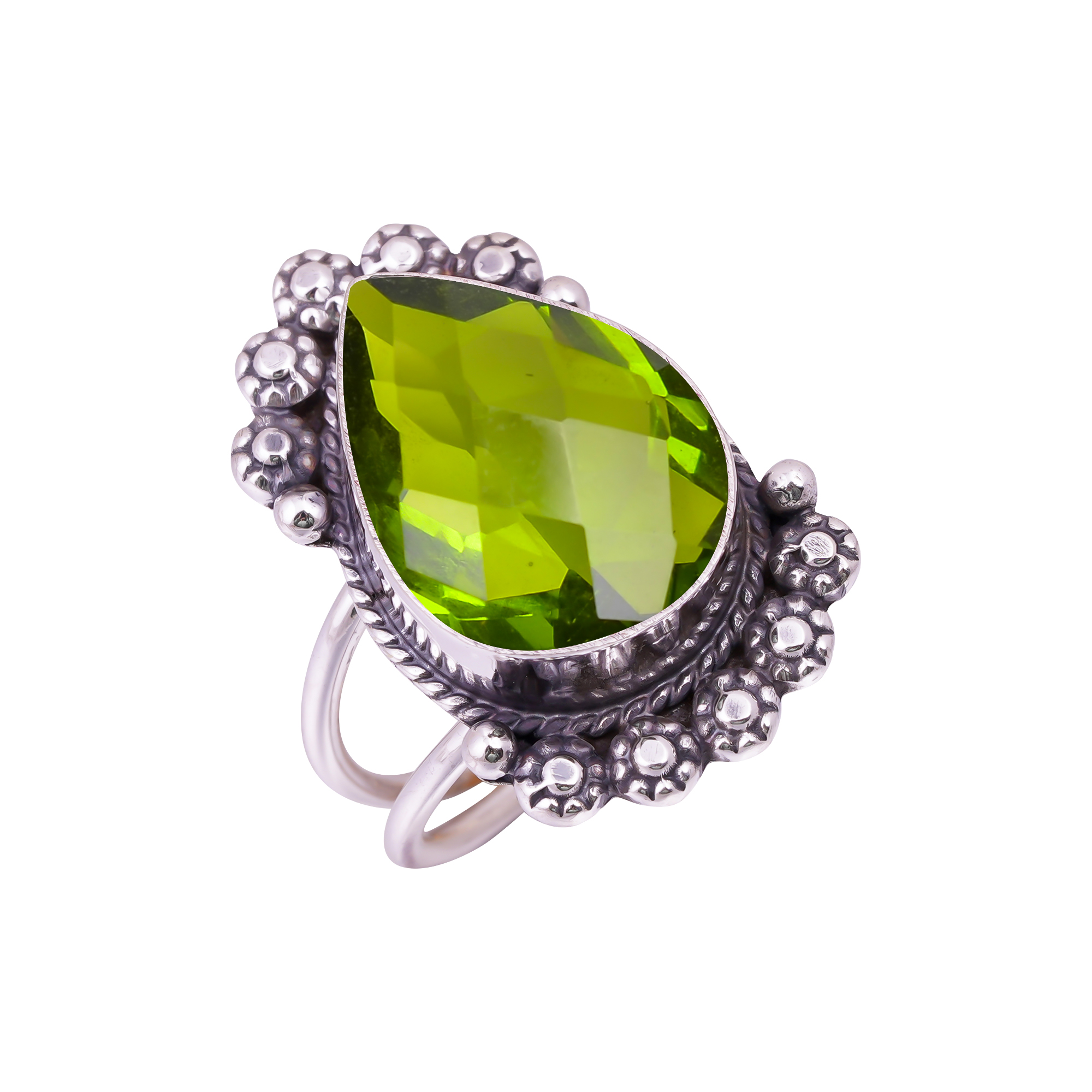 Peridot - Simulated Gemstone 925 Sterling Silver Ring