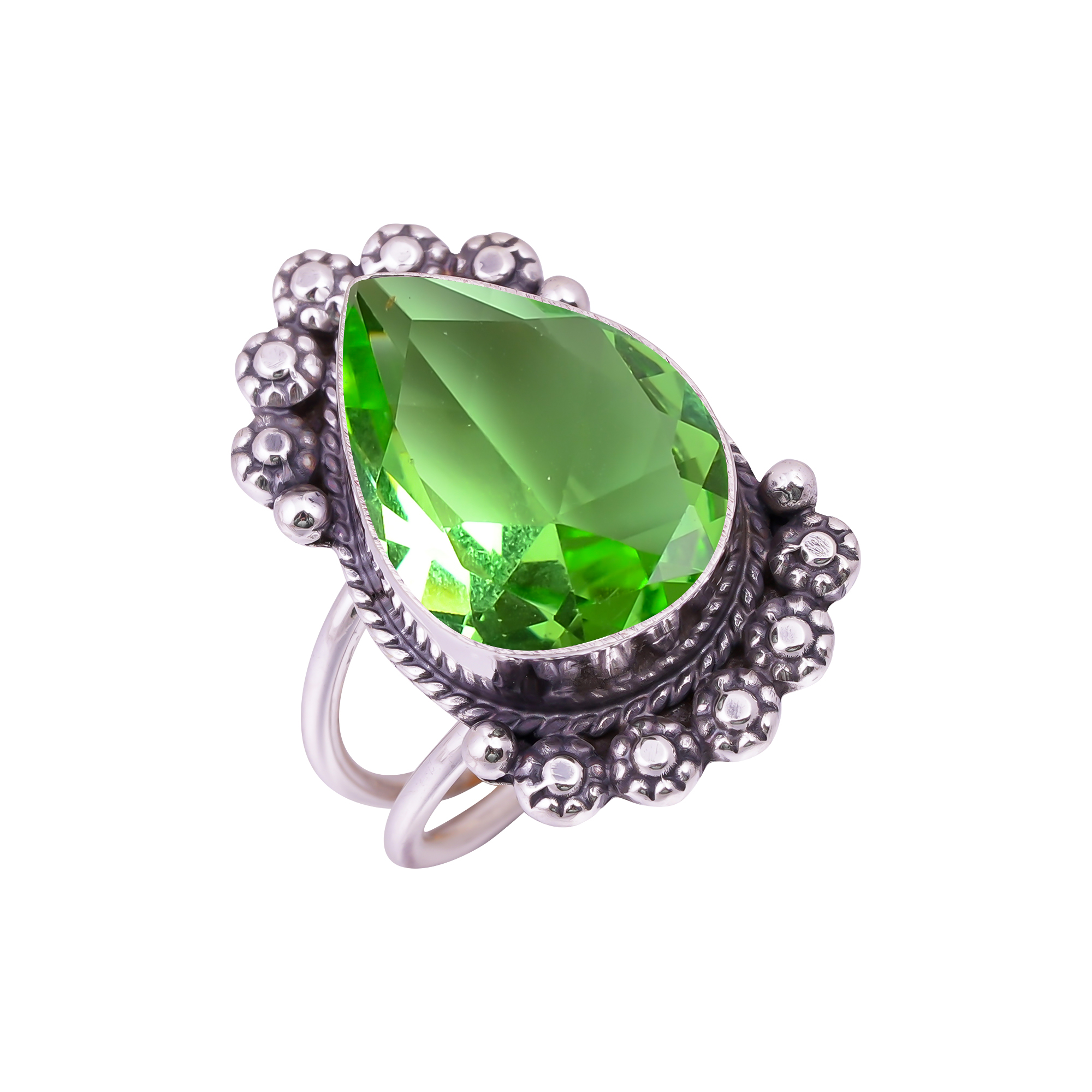 Green Amethyst - Simulated Gemstone 925 Sterling Silver Ring