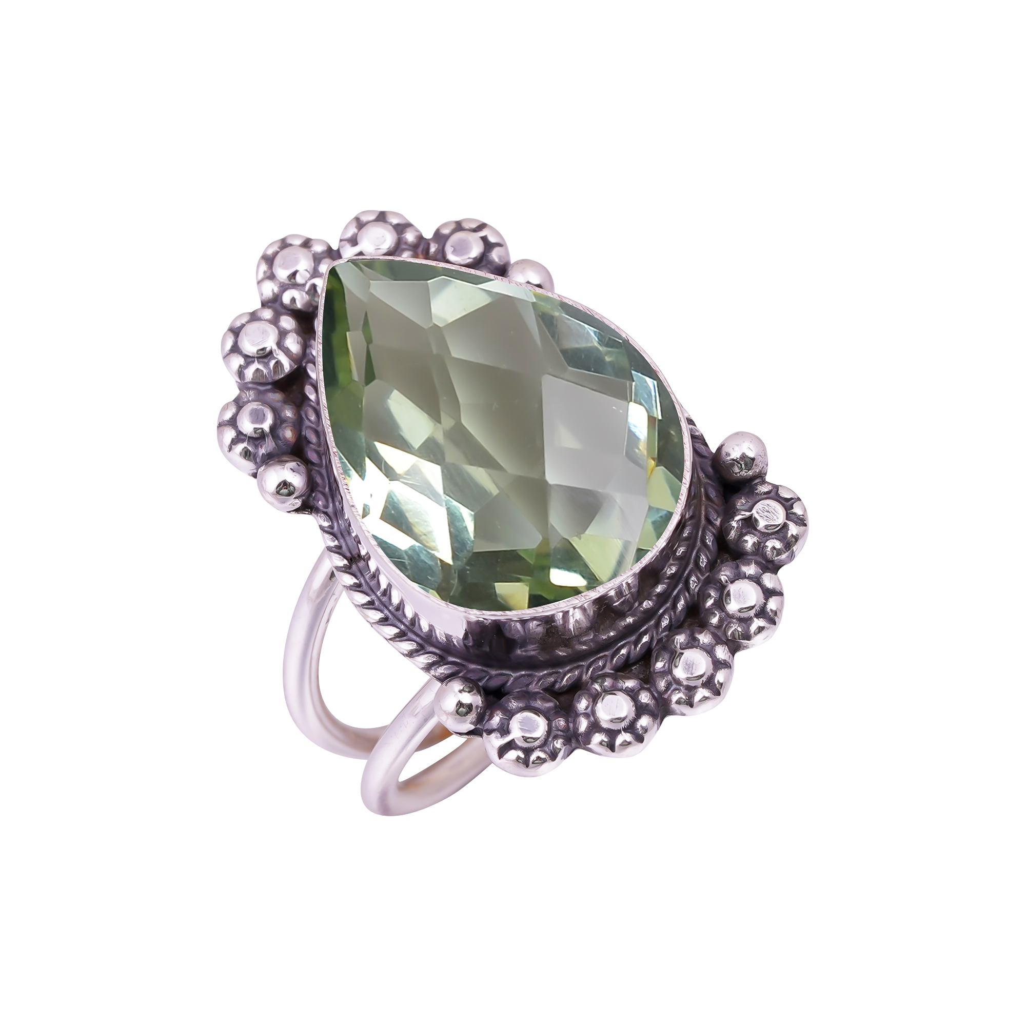 Green Amethyst - Simulated Gemstone 925 Sterling Silver Ring